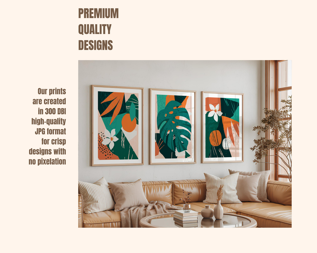 TROPICAL ABSTRACT BOTANICAL WALL ART SET – MODERN GREEN & TERRACOTTA