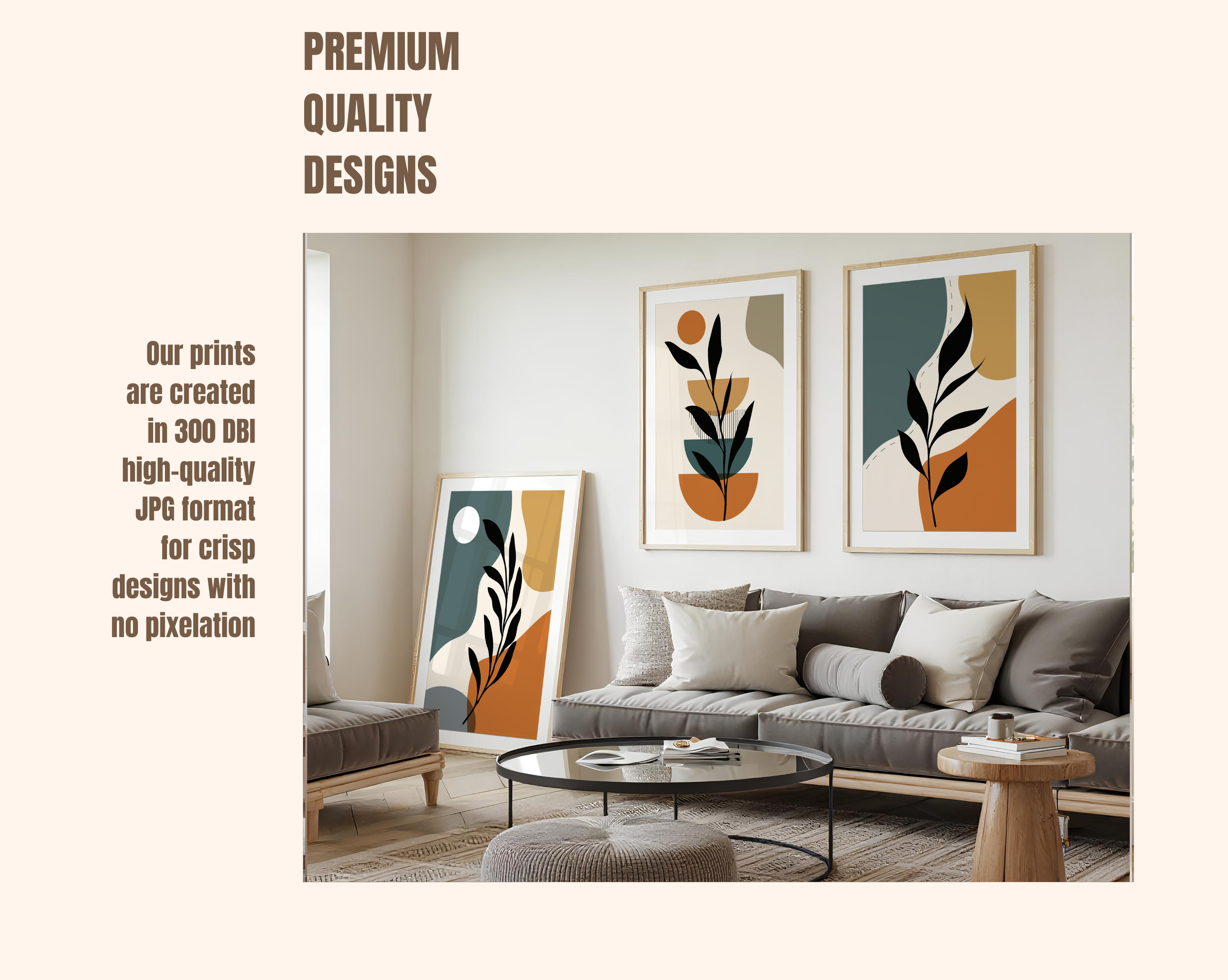 MODERN BOHO BOTANICAL WALL ART SET – EARTH TONE ABSTRACT LEAF PRINTS