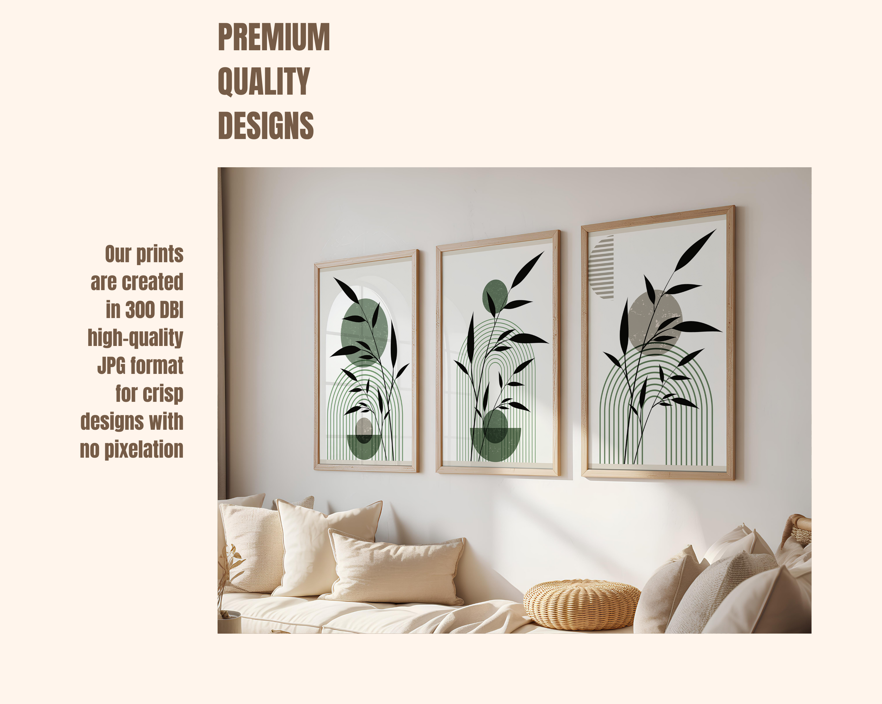SAGE GREEN BOHO BOTANICAL WALL ART SET – MINIMALIST ARCH ABSTRACT