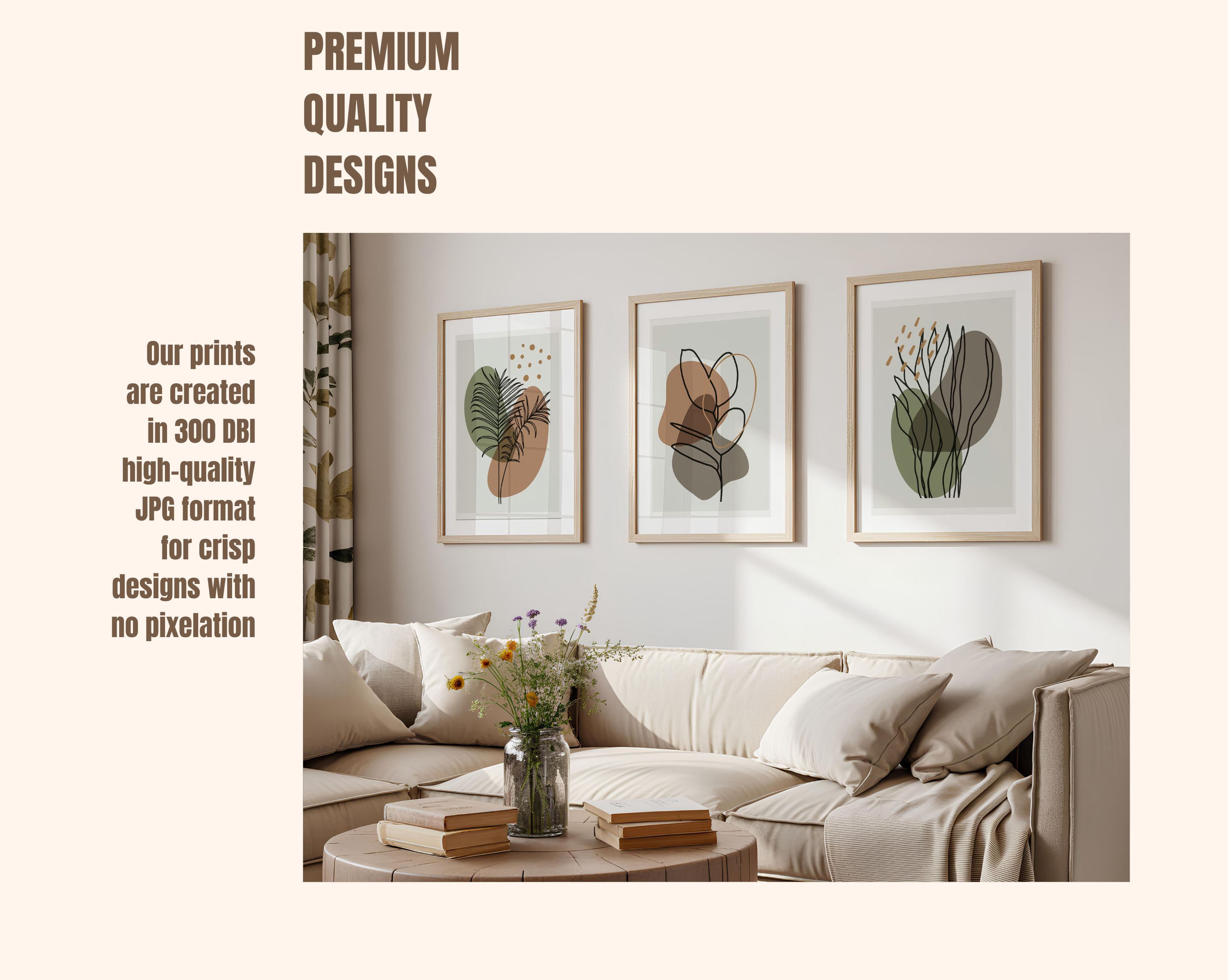 SAGE GREEN BOHO BOTANICAL WALL ART SET – ABSTRACT NEUTRAL LINE ART PRINTS