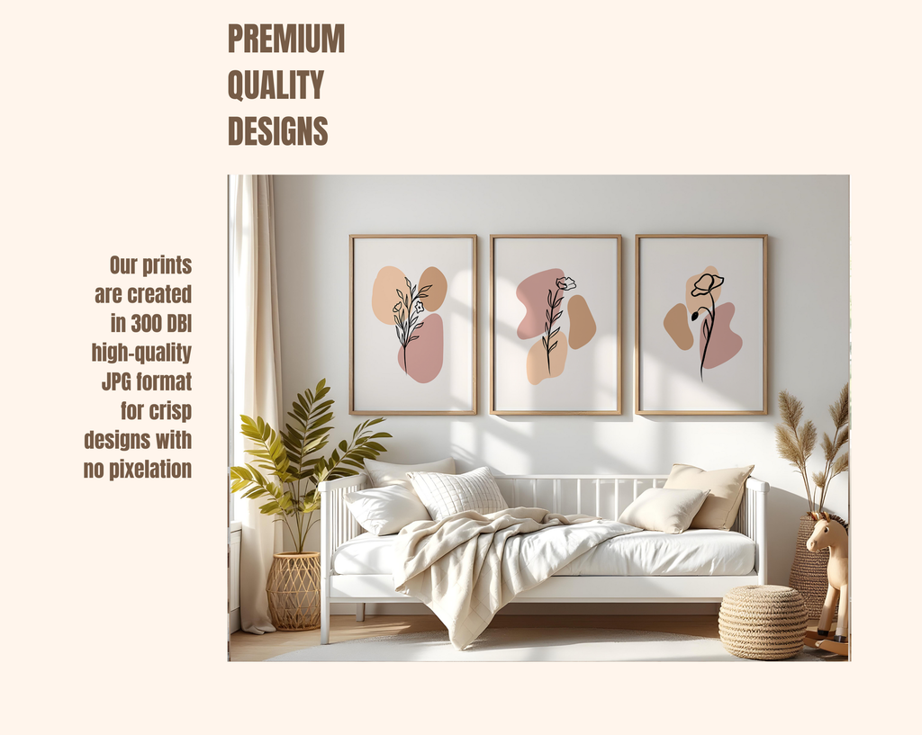 BLUSH BOHO FLORAL WALL ART SET – MINIMALIST LINE DRAWING BOTANICAL PRINTS