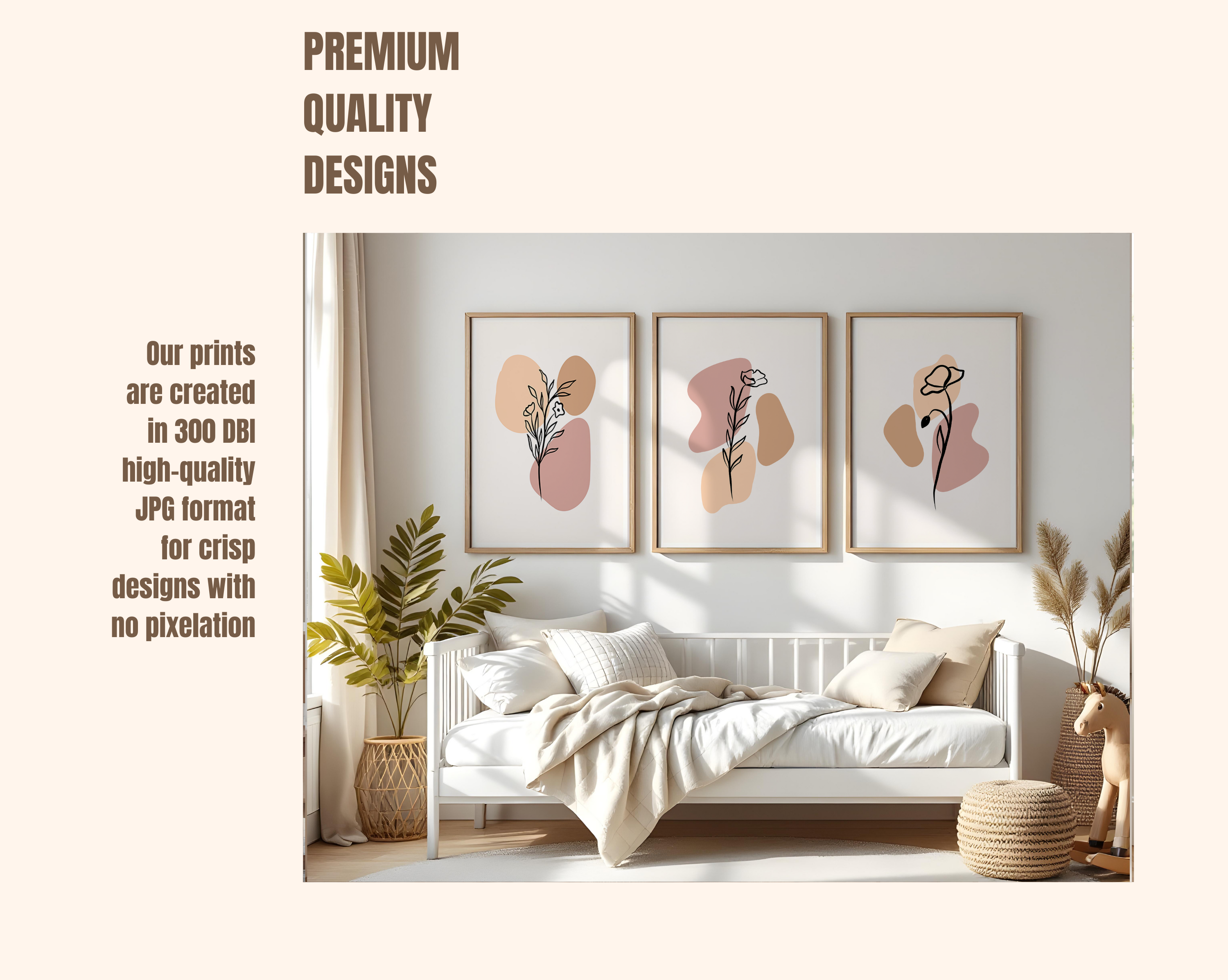 BLUSH BOHO FLORAL WALL ART SET – MINIMALIST LINE DRAWING BOTANICAL PRINTS