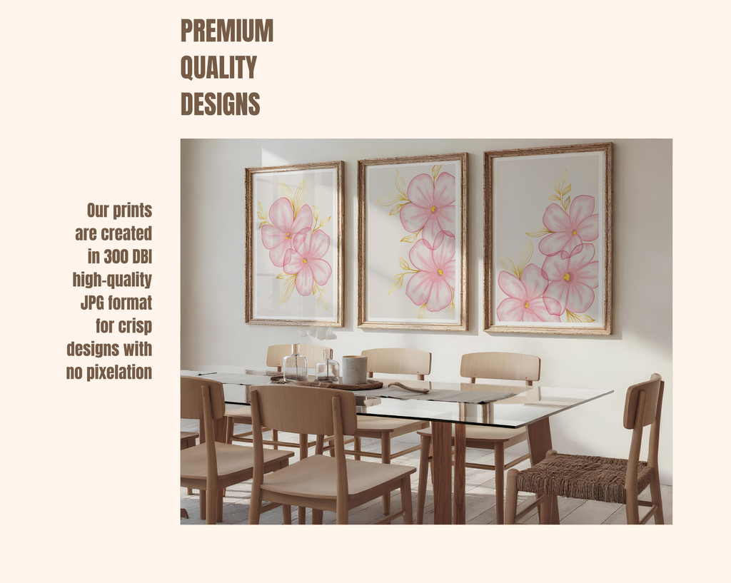 BLUSH PINK FLORAL WALL ART SET – MODERN BOTANICAL FLOWER PRINTS