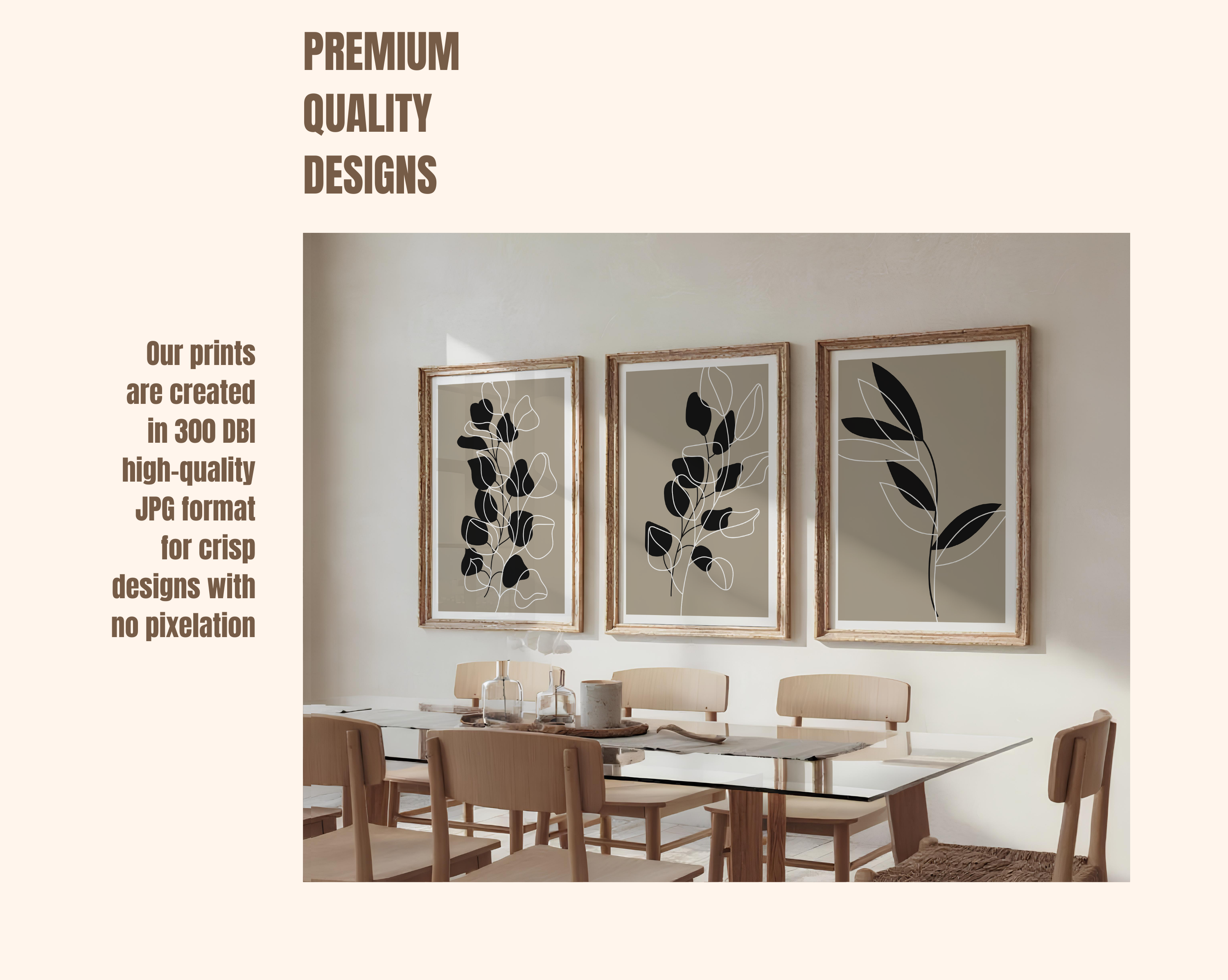 NEUTRAL BOTANICAL BOHO PRINT SET – MINIMALIST BLACK & BEIGE WALL ART