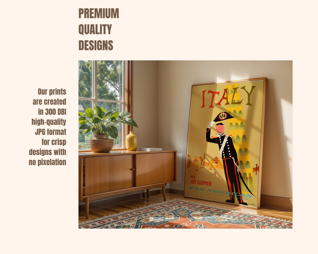 ITALY TRAVEL POSTER – PAN AM JET CLIPPER VINTAGE WALL ART