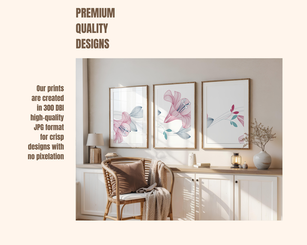 PINK & BLUE FLORAL LINE WALL ART SET – MODERN BOTANICAL