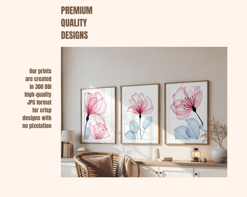 PINK FLORAL WALL ART SET – MODERN BOTANICAL BLOOM PRINTS