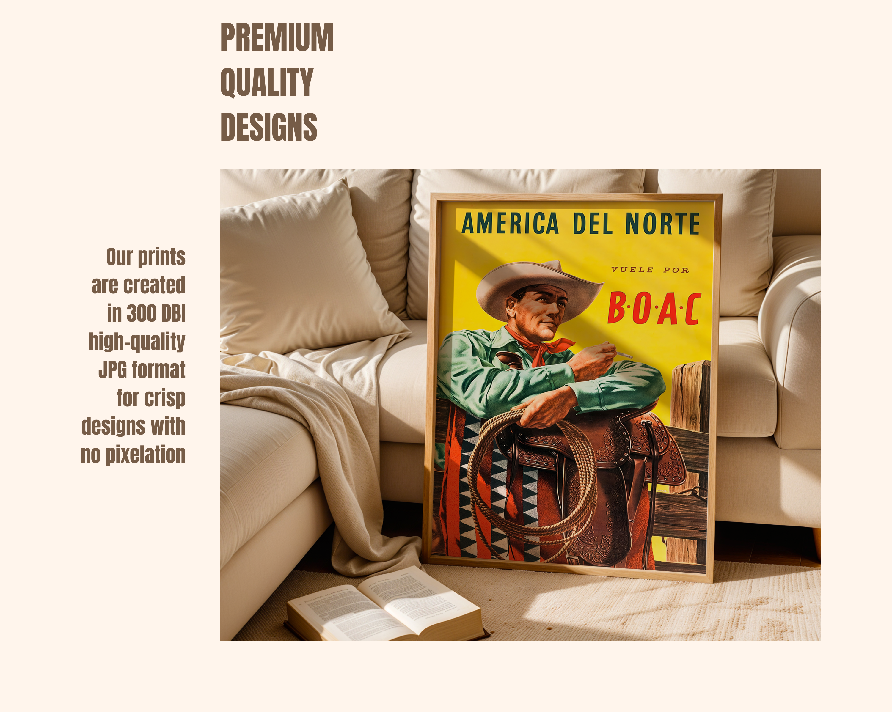 AMERICA DEL NORTE VINTAGE TRAVEL POSTER – BOAC COWBOY RETRO WALL ART