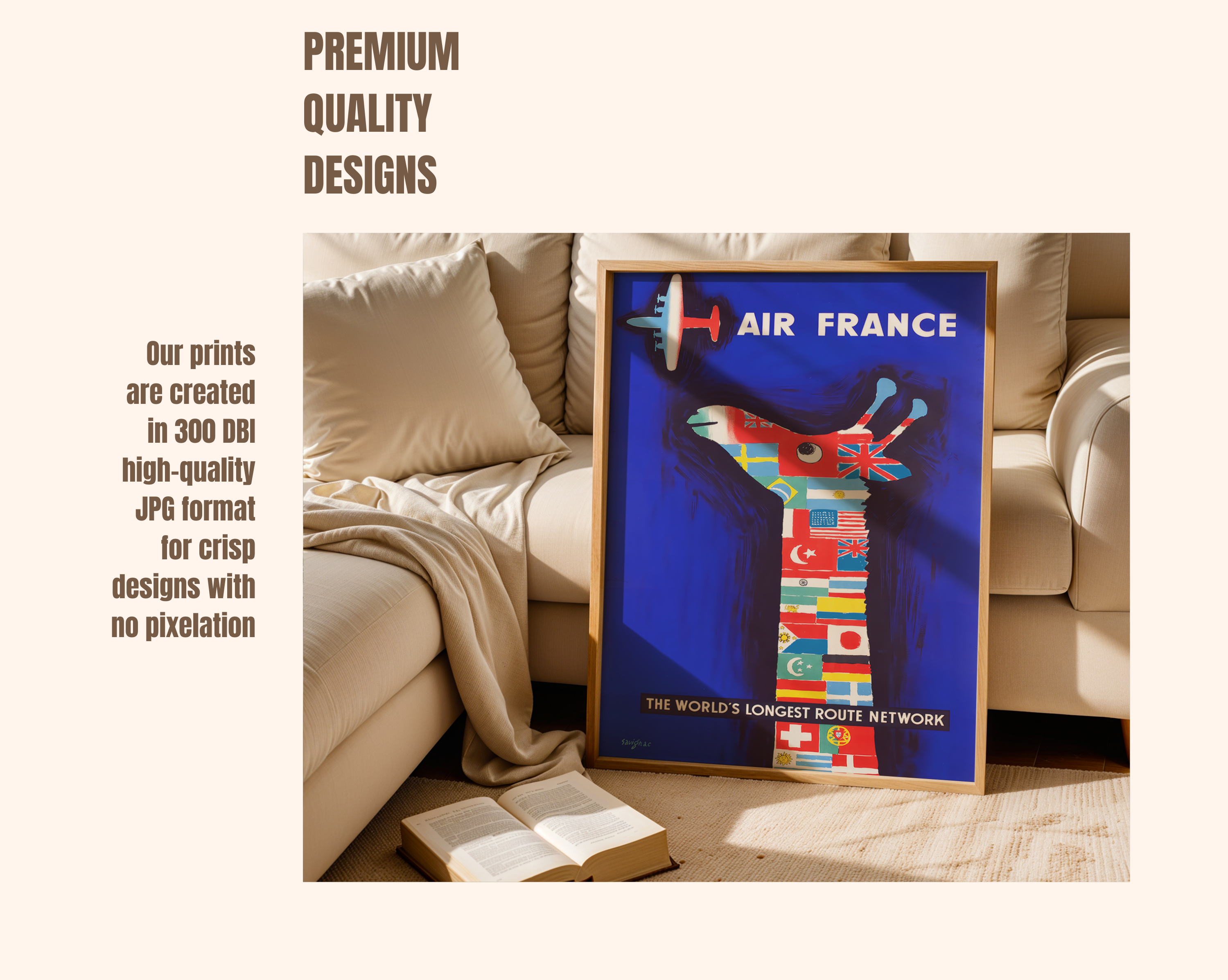AIR FRANCE VINTAGE TRAVEL POSTER – WORLD ROUTE NETWORK