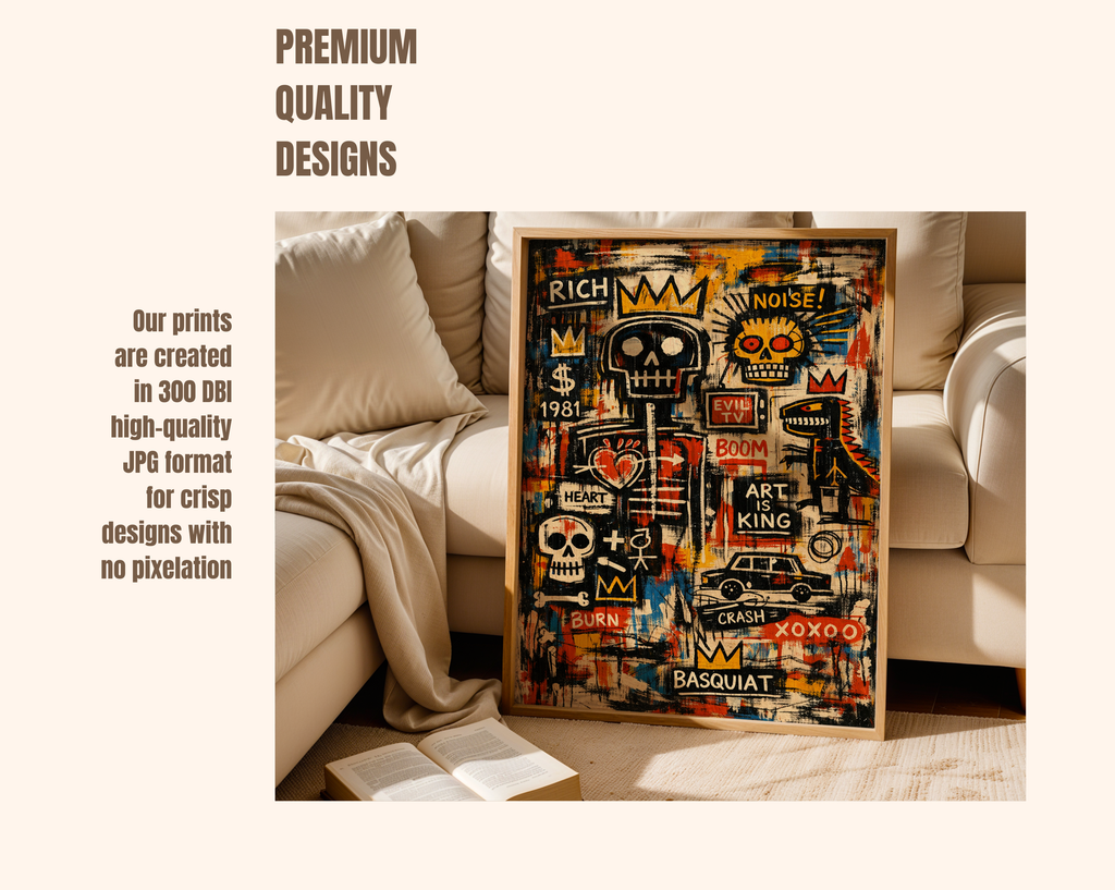 Basquiat Inspired Art Is King – Urban Skull Graffiti Wall Art