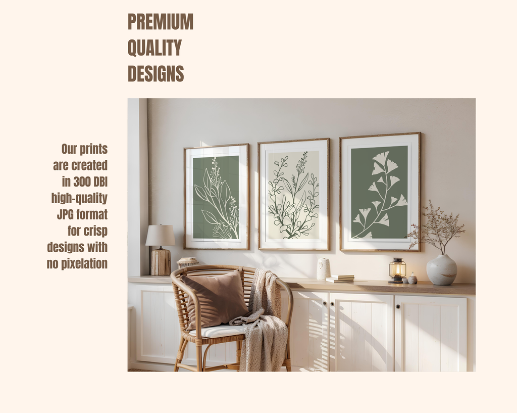 SAGE GREEN BOTANICAL WALL ART SET – MINIMALIST FLORAL LINE PRINTS