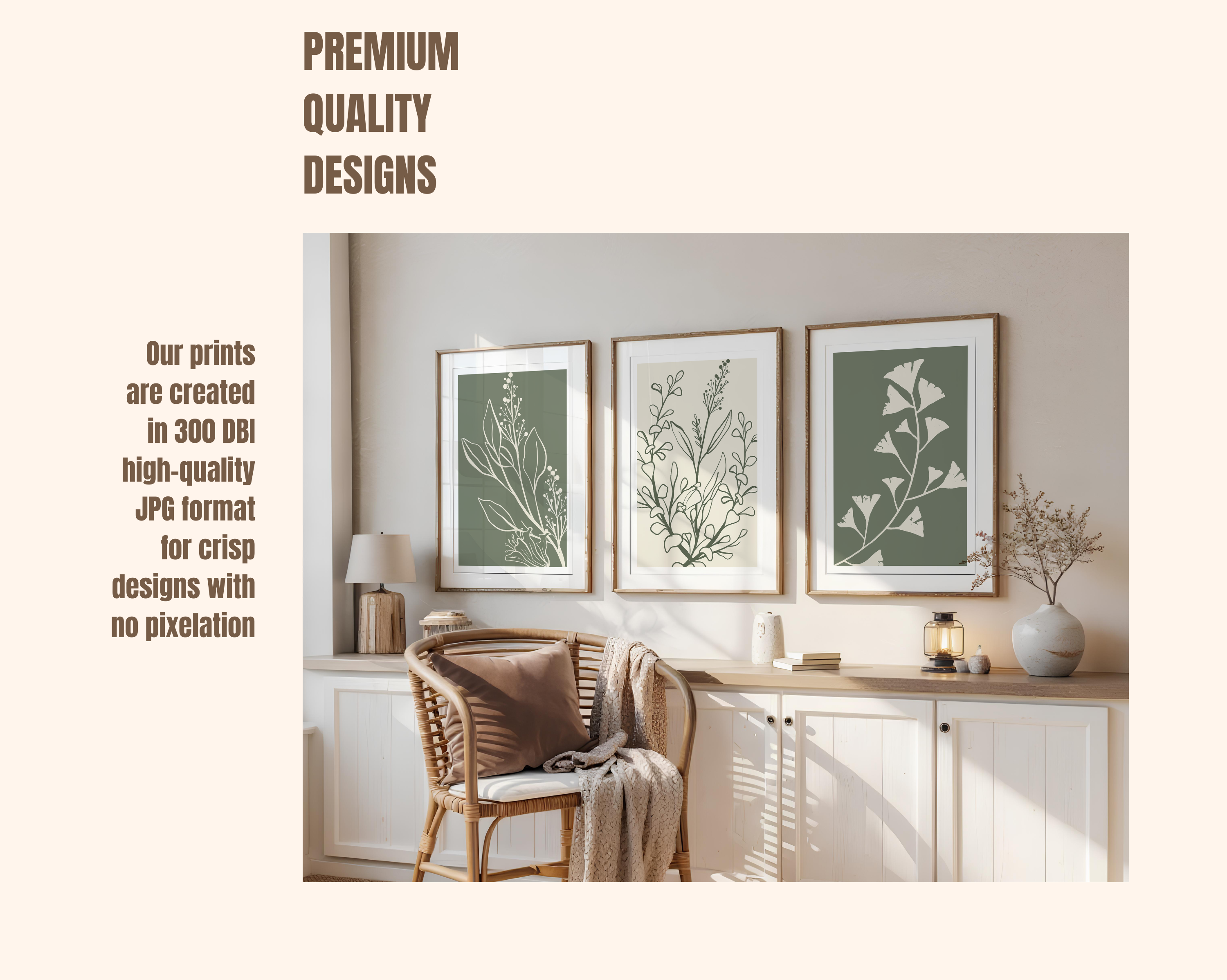 SAGE GREEN BOTANICAL WALL ART SET – MINIMALIST FLORAL LINE PRINTS