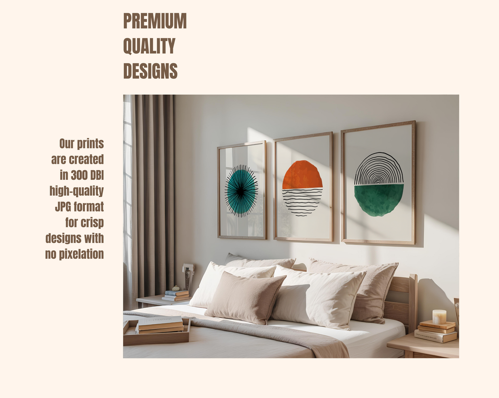 Abstract Geometric Wall Art Set of 3 – Modern Minimalist Prints, Neutral Contemporary Home Decor, Mid Century Style Poster Set