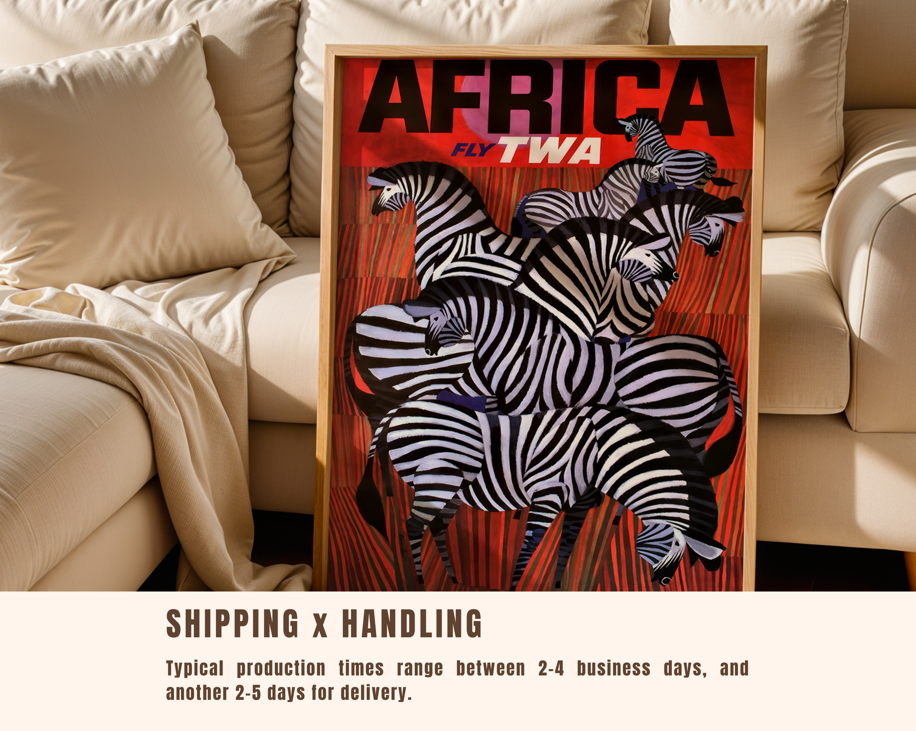 AFRICA TRAVEL POSTER – ZEBRA SAFARI WATERCOLOR WALL ART