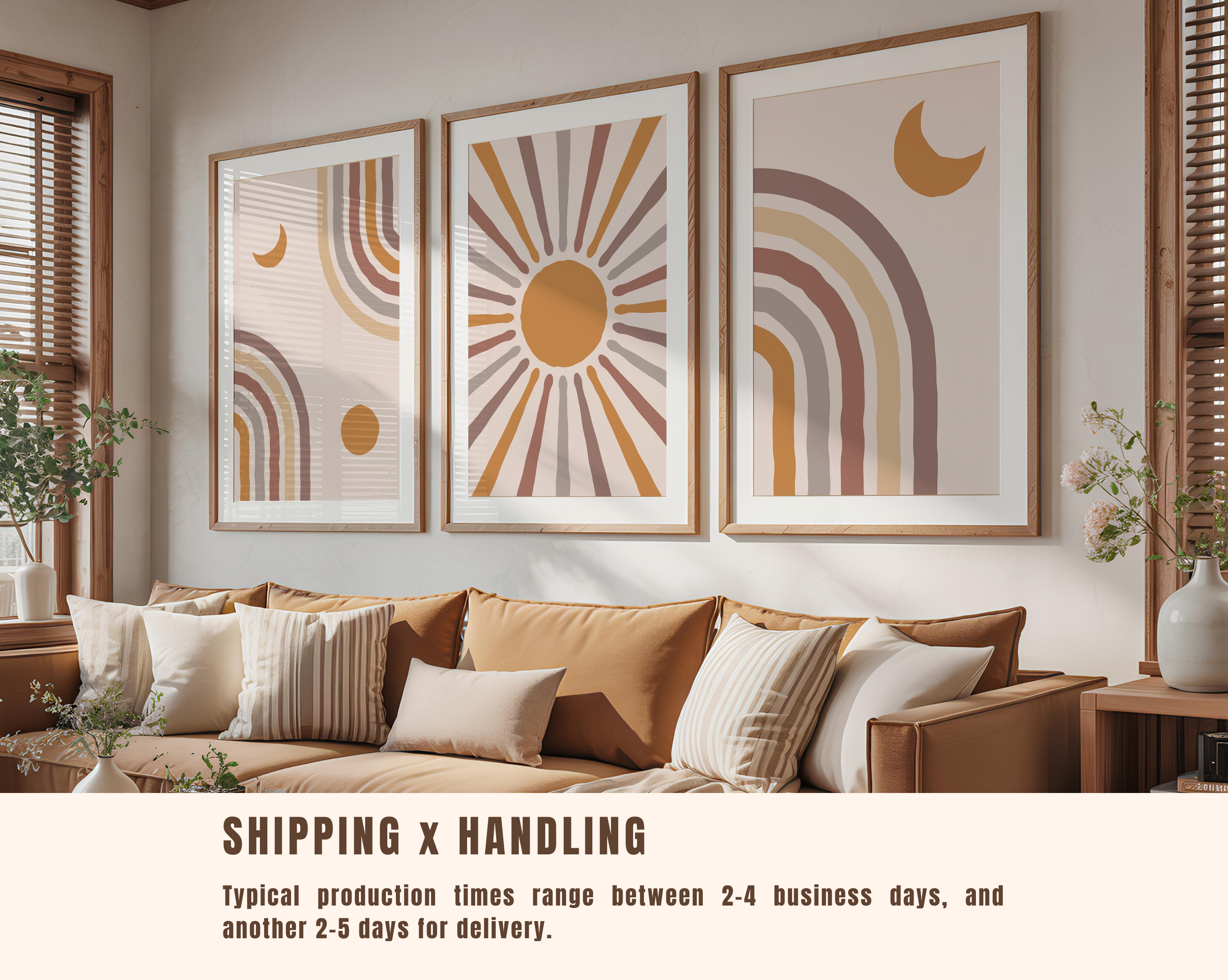 BOHO RAINBOW SUNBURST WALL ART SET – NEUTRAL TERRACOTTA CELESTIAL PRINTS