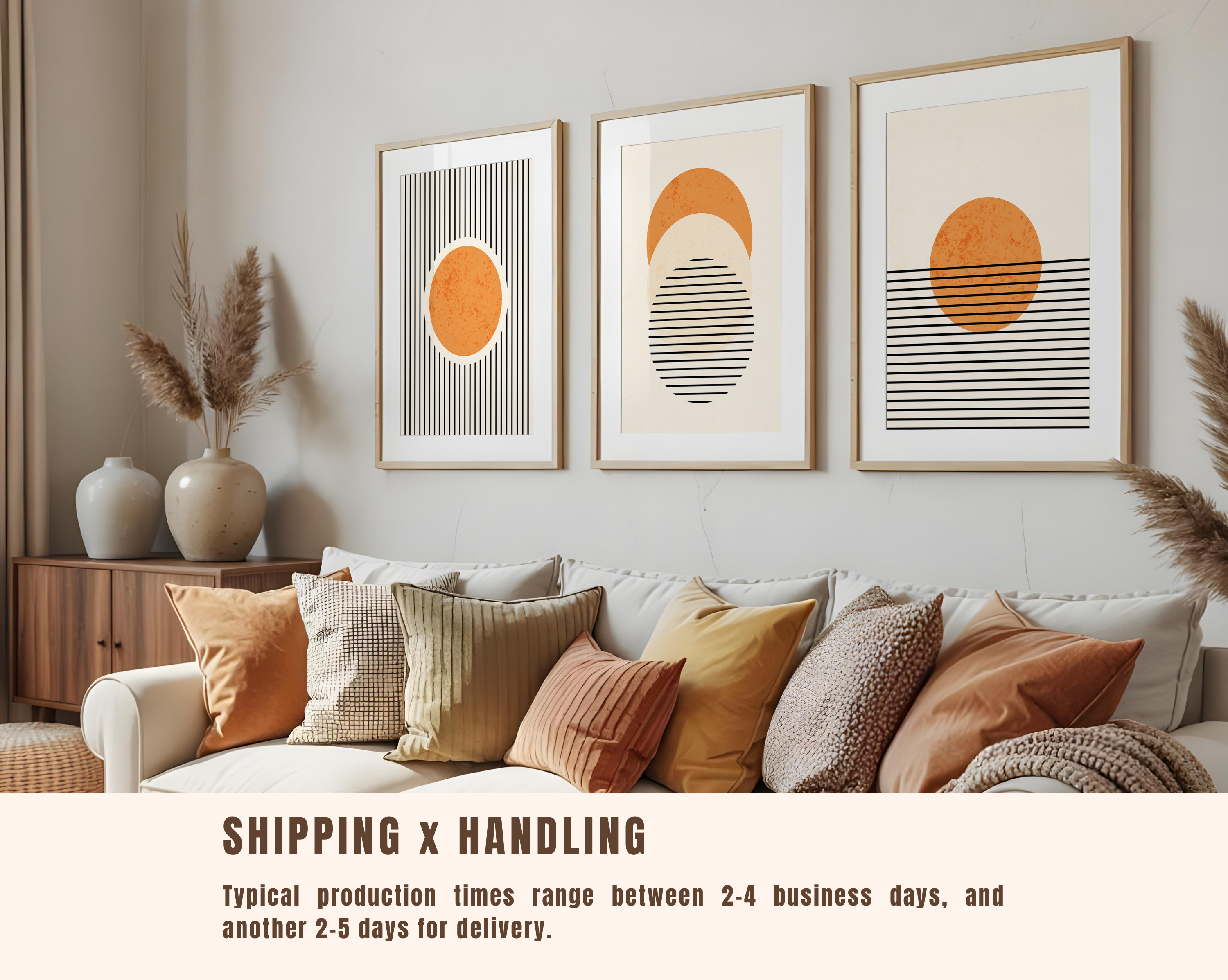 MID-CENTURY BOHO SUN WALL ART SET – MINIMAL GEOMETRIC ORANGE ABSTRACT PRINTS