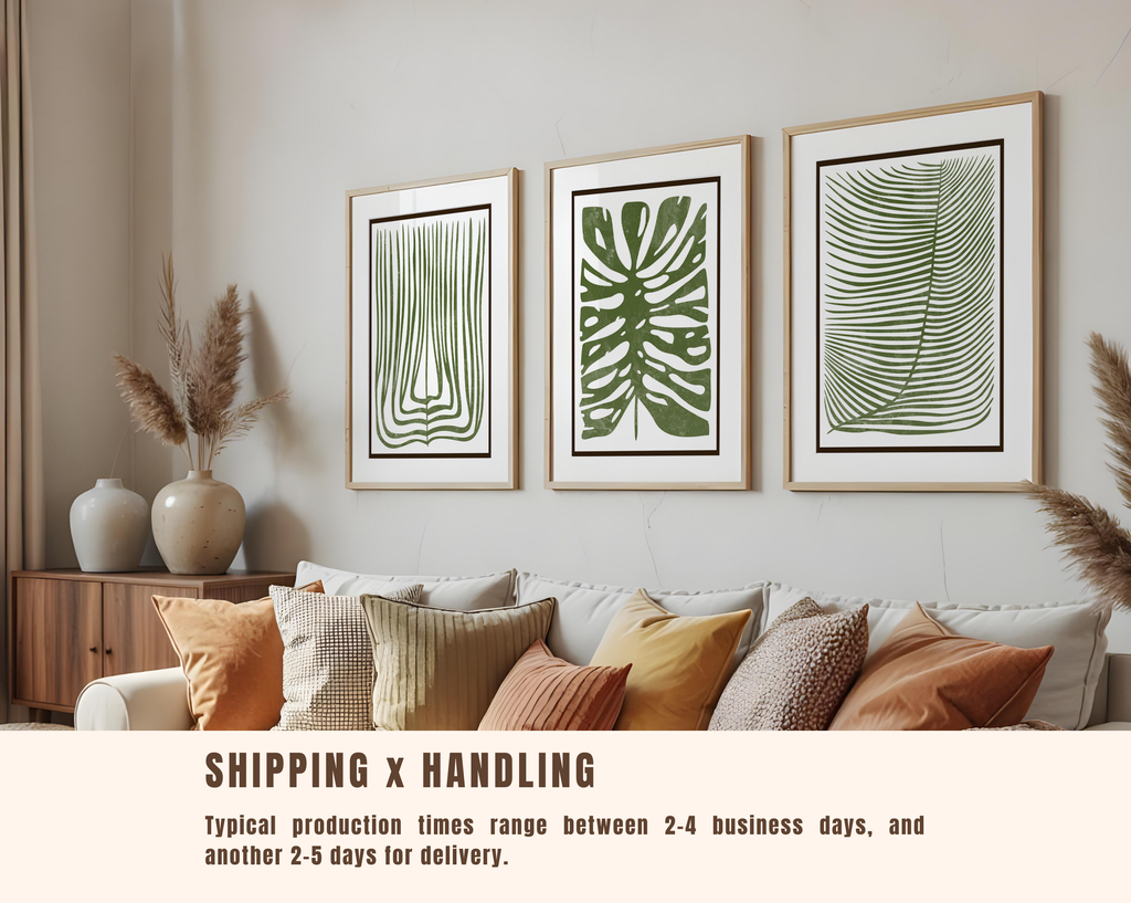 GREEN BOTANICAL BOHO WALL ART SET – TROPICAL LEAF MINIMALIST PRINTS