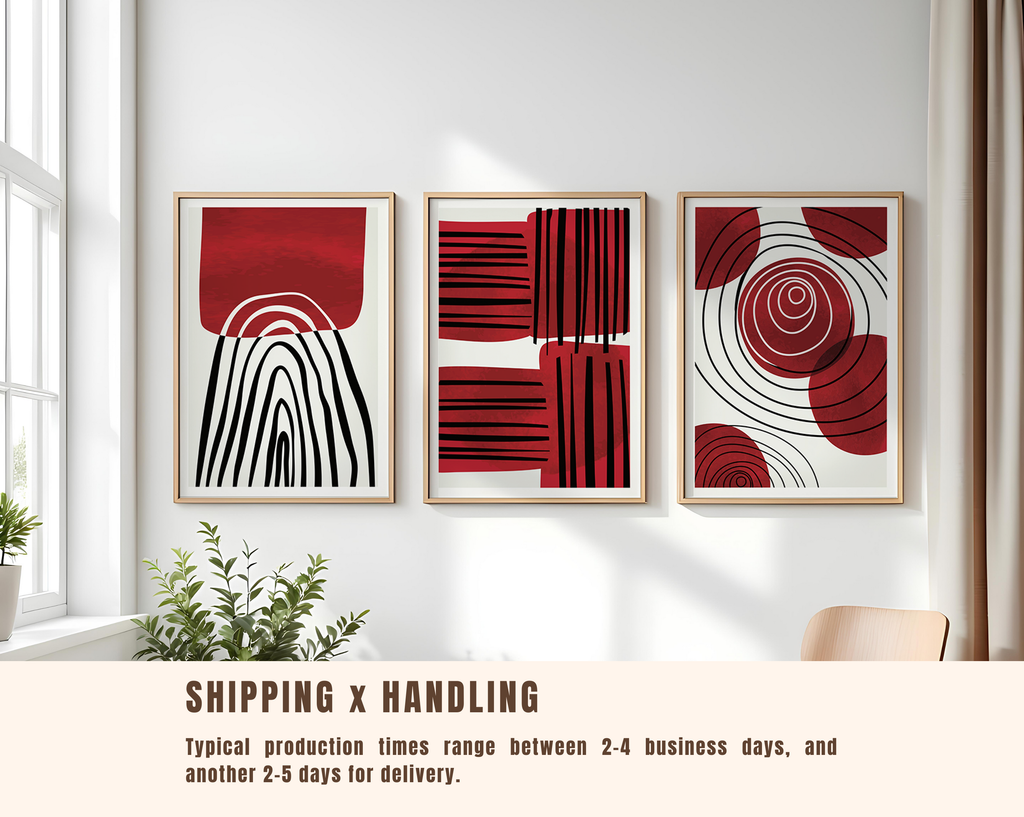 RED & BLACK ABSTRACT WALL ART SET – MODERN GEOMETRIC MINIMALIST