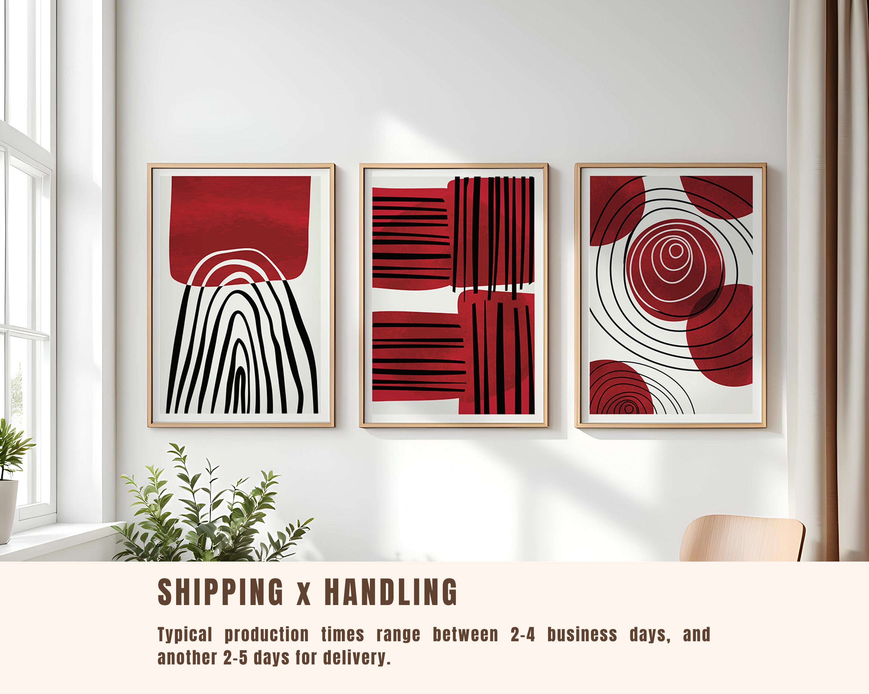 RED & BLACK ABSTRACT WALL ART SET – MODERN GEOMETRIC MINIMALIST