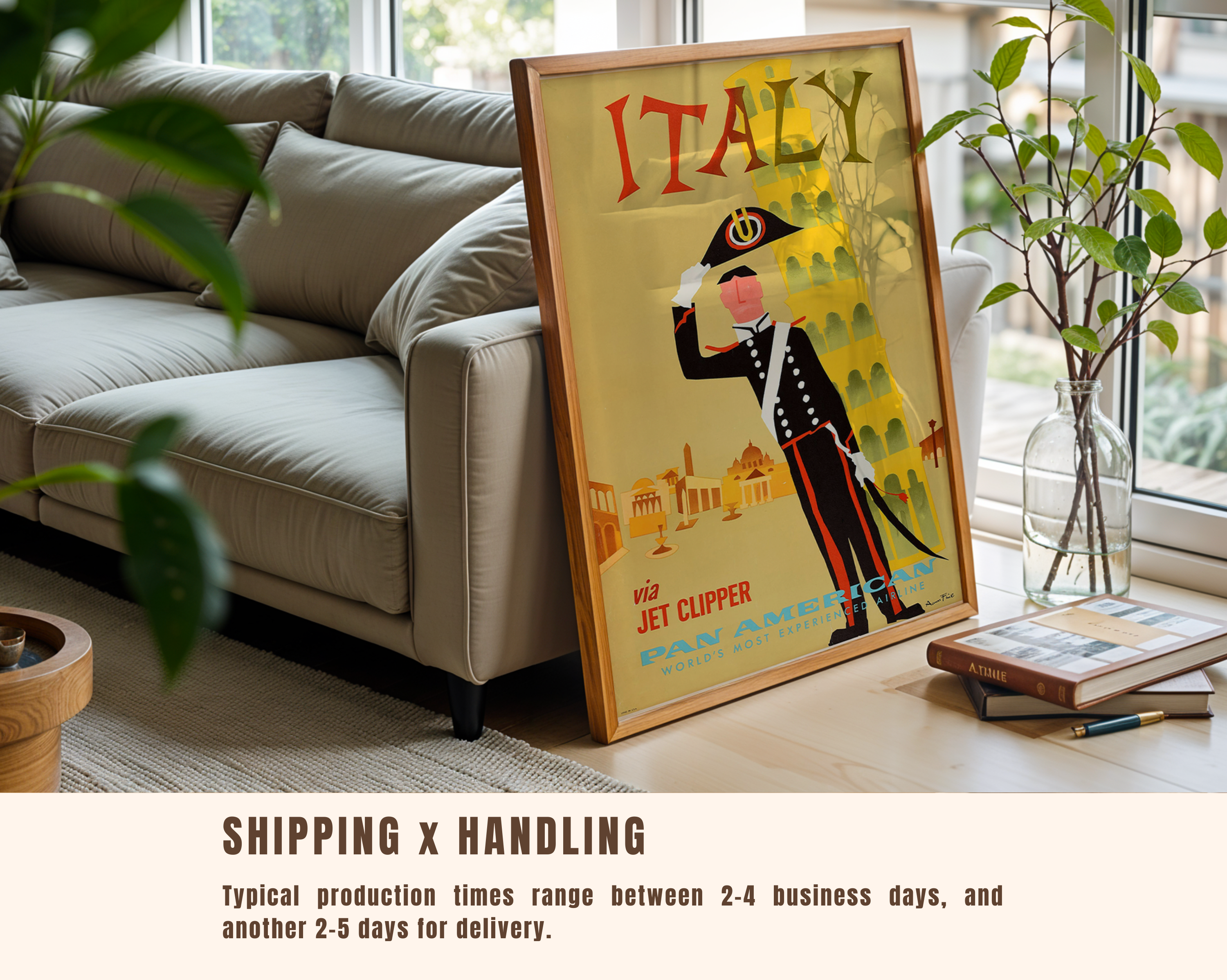 ITALY TRAVEL POSTER – PAN AM JET CLIPPER VINTAGE WALL ART