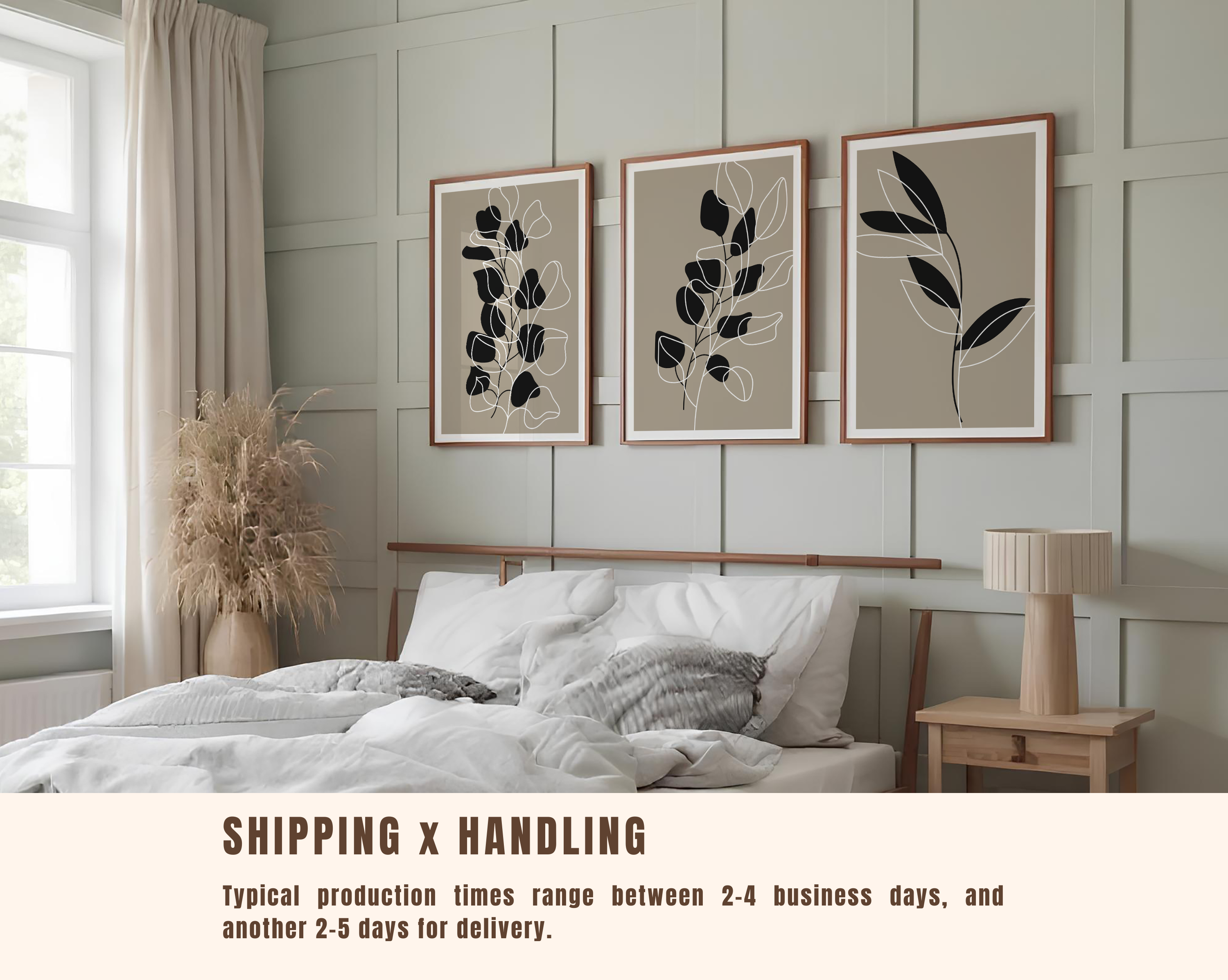 NEUTRAL BOTANICAL BOHO PRINT SET – MINIMALIST BLACK & BEIGE WALL ART