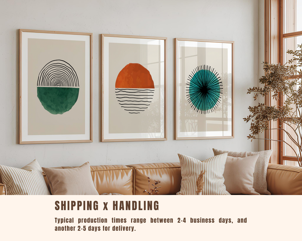 Abstract Geometric Wall Art Set of 3 – Modern Minimalist Prints, Neutral Contemporary Home Decor, Mid Century Style Poster Set
