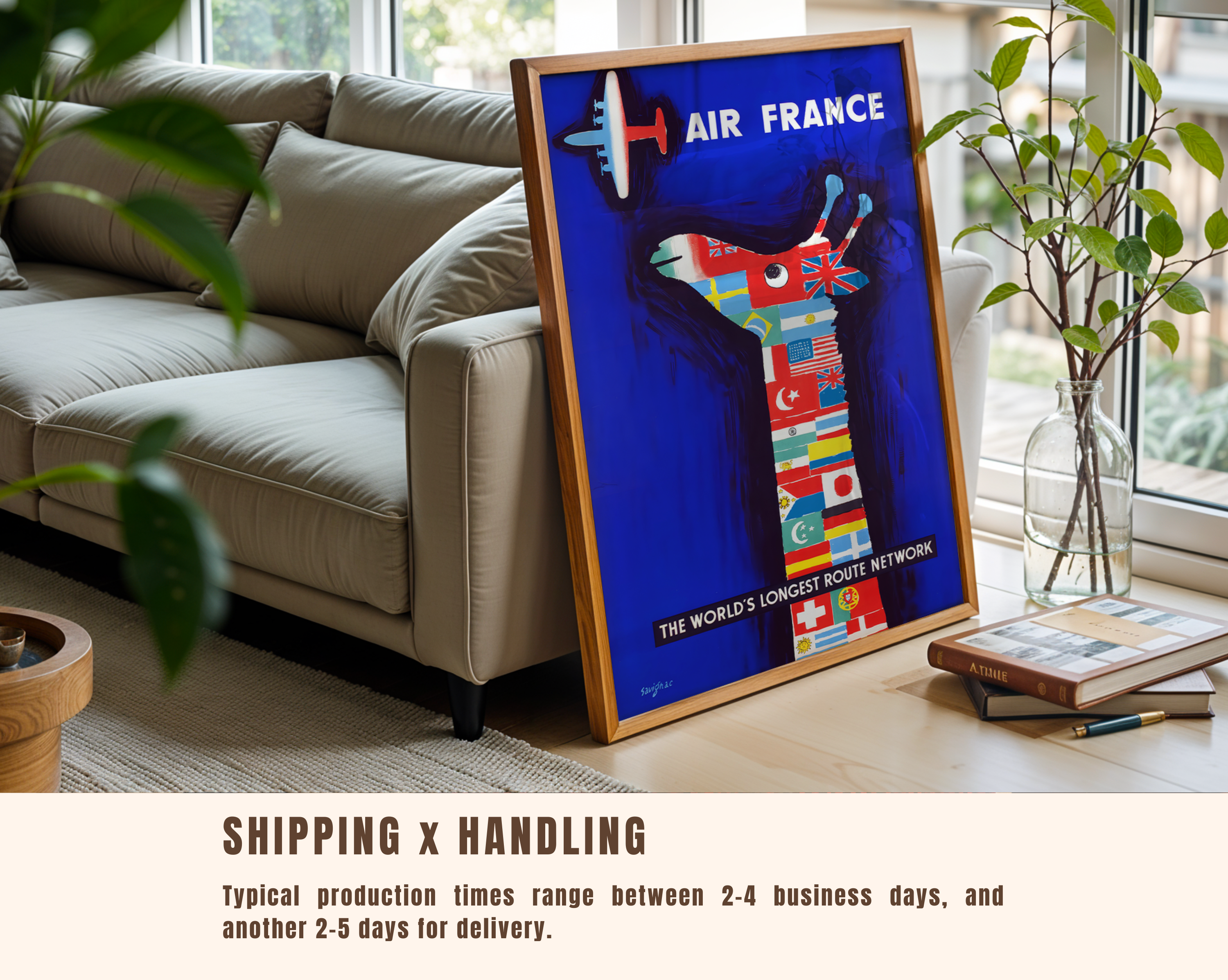 AIR FRANCE VINTAGE TRAVEL POSTER – WORLD ROUTE NETWORK
