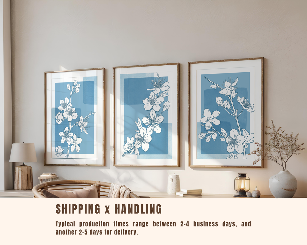 BLUE FLORAL WALL ART SET – MINIMALIST BOTANICAL LINE DRAWING PRINTS