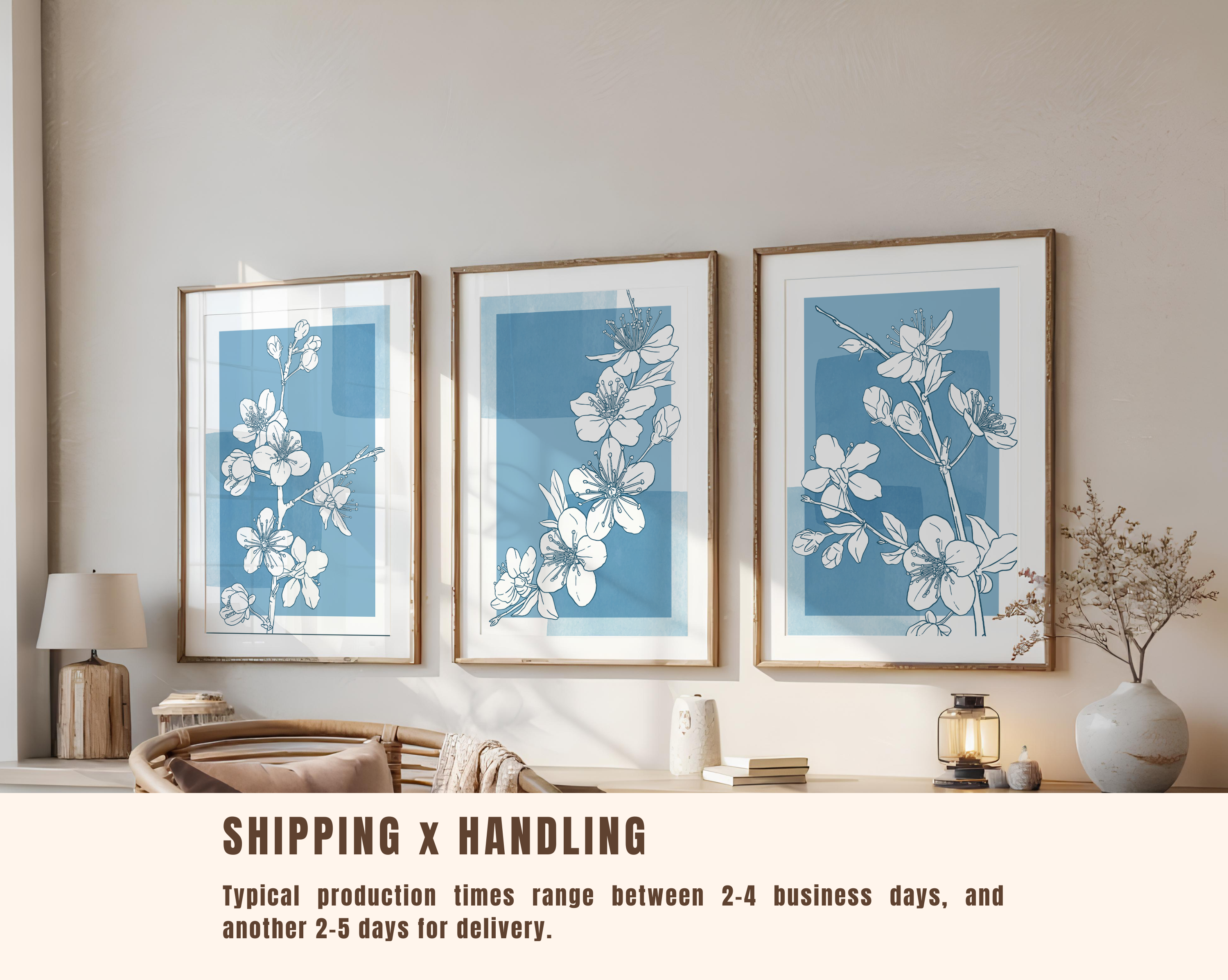 BLUE FLORAL WALL ART SET – MINIMALIST BOTANICAL LINE DRAWING PRINTS