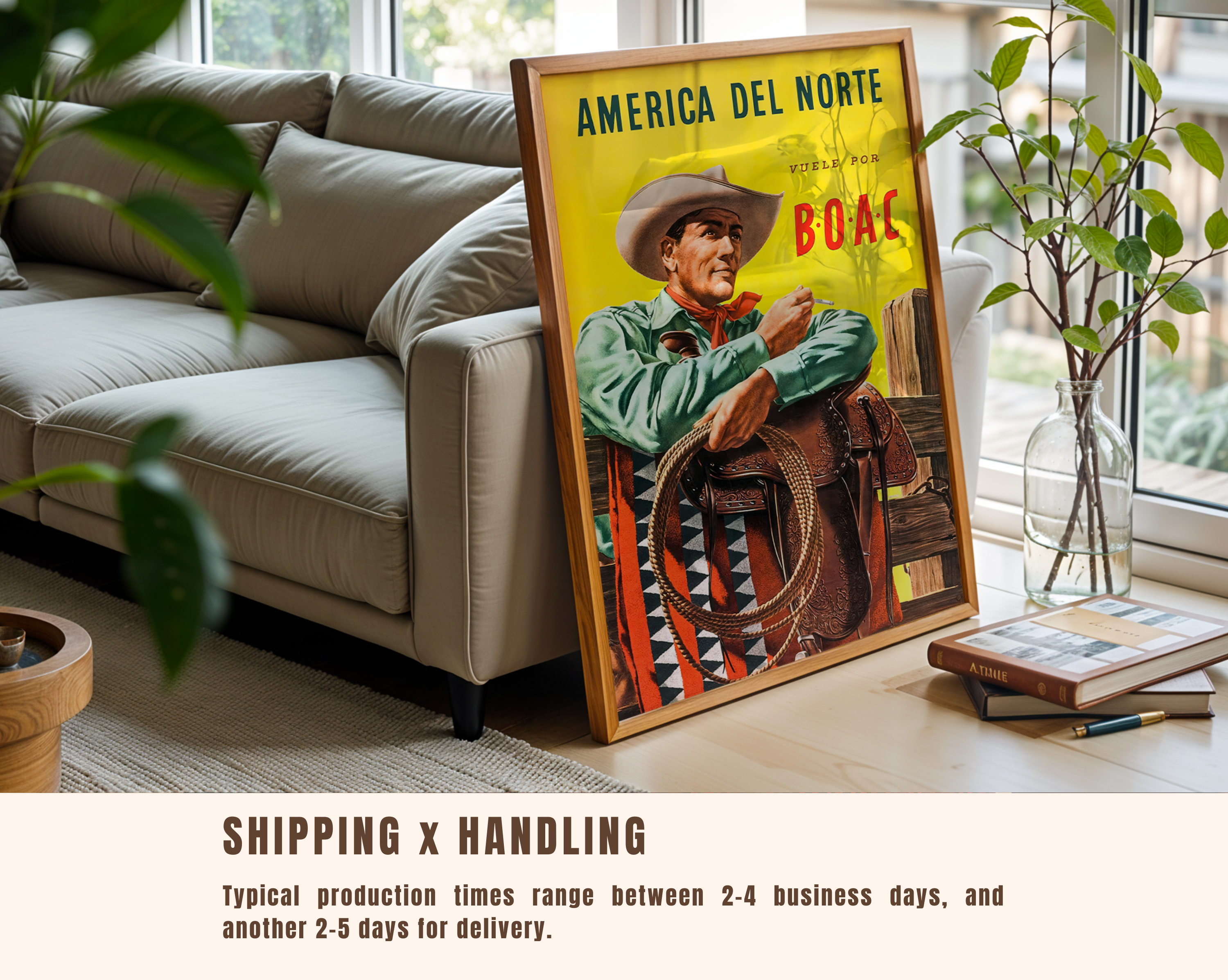 AMERICA DEL NORTE VINTAGE TRAVEL POSTER – BOAC COWBOY RETRO WALL ART