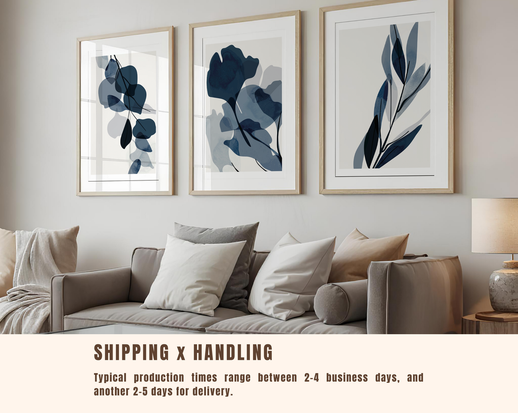 BLUE BOTANICAL ABSTRACT WALL ART SET – MODERN MINIMALIST FLORAL PRINTS