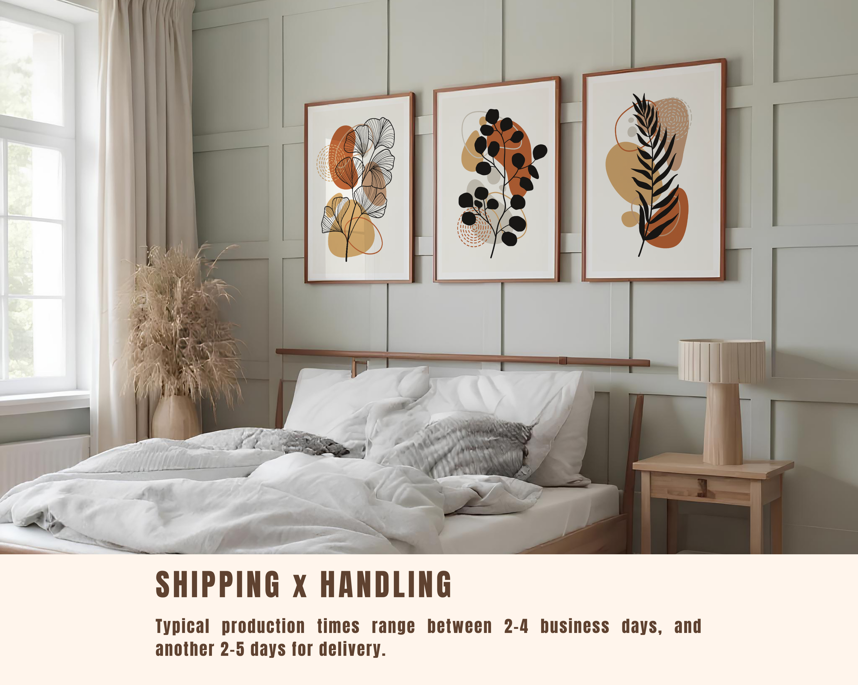 TERRACOTTA BOHO BOTANICAL WALL ART SET – ABSTRACT MID CENTURY