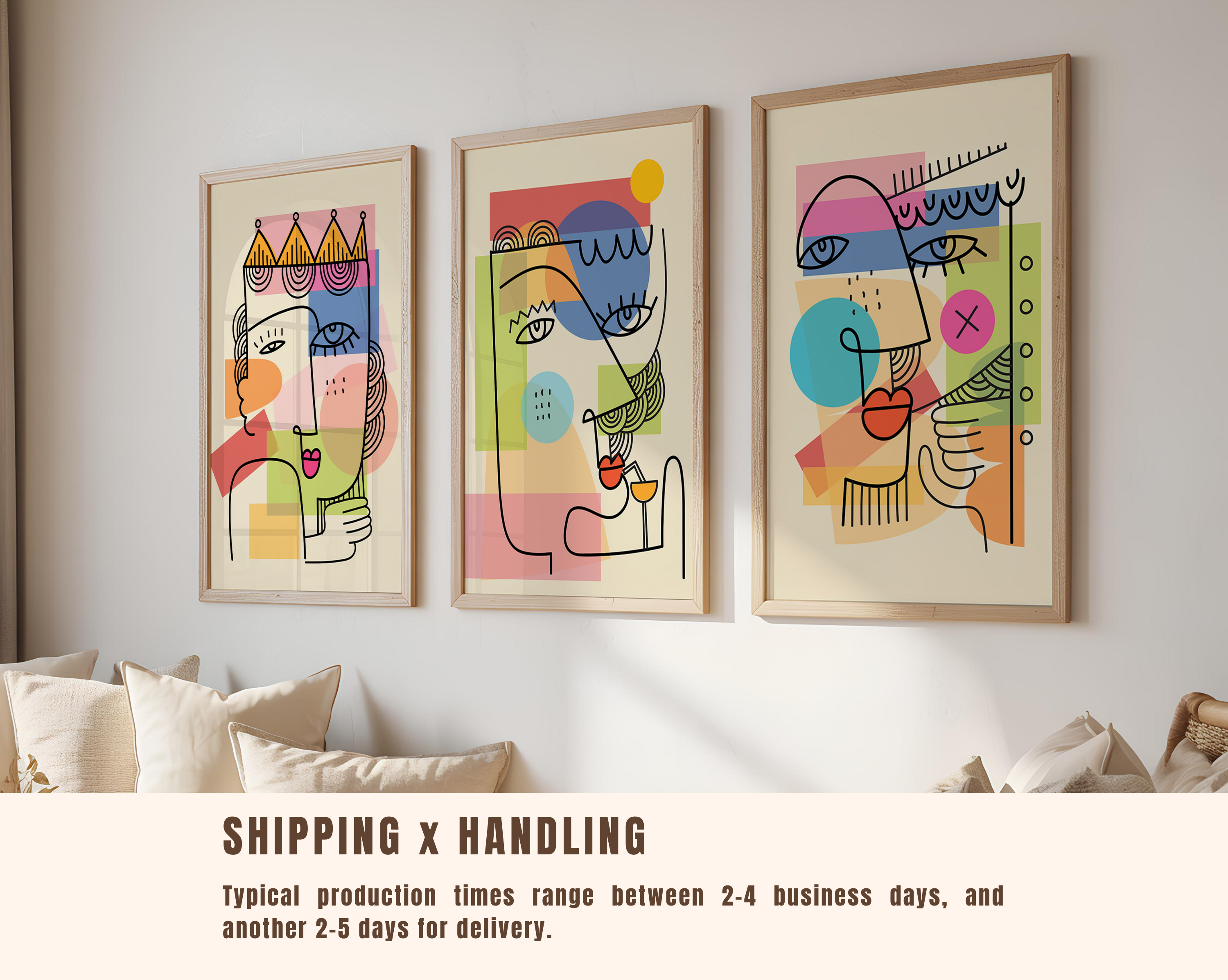 ABSTRACT LINE FACE WALL ART SET – MODERN COLOR BLOCK PORTRAIT PRINTS