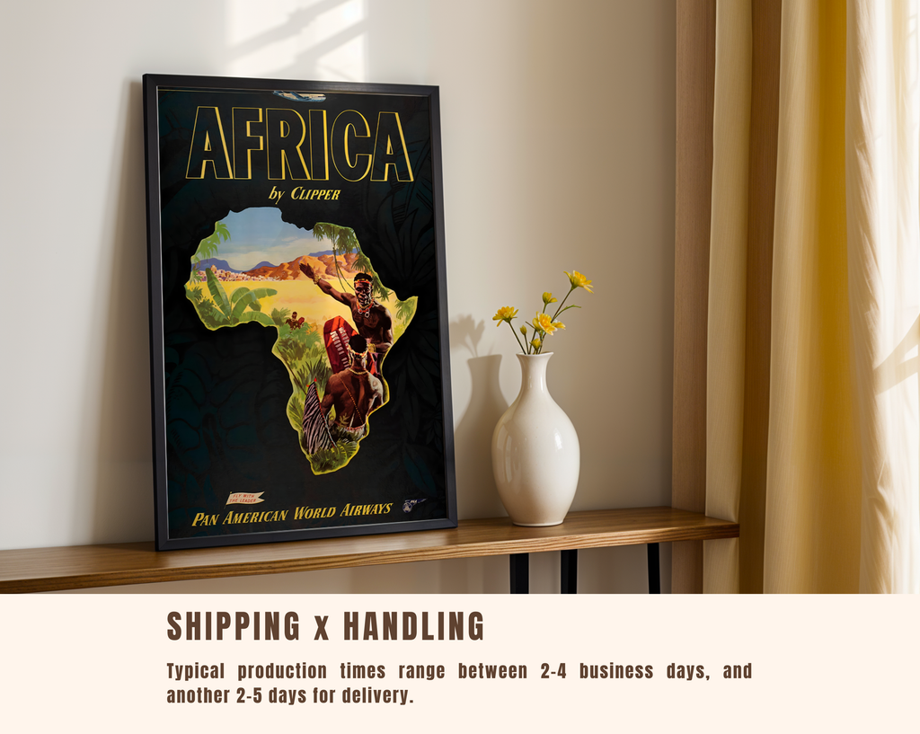 AFRICA TRAVEL POSTER – PAN AM CLIPPER VINTAGE AIRLINE WALL ART