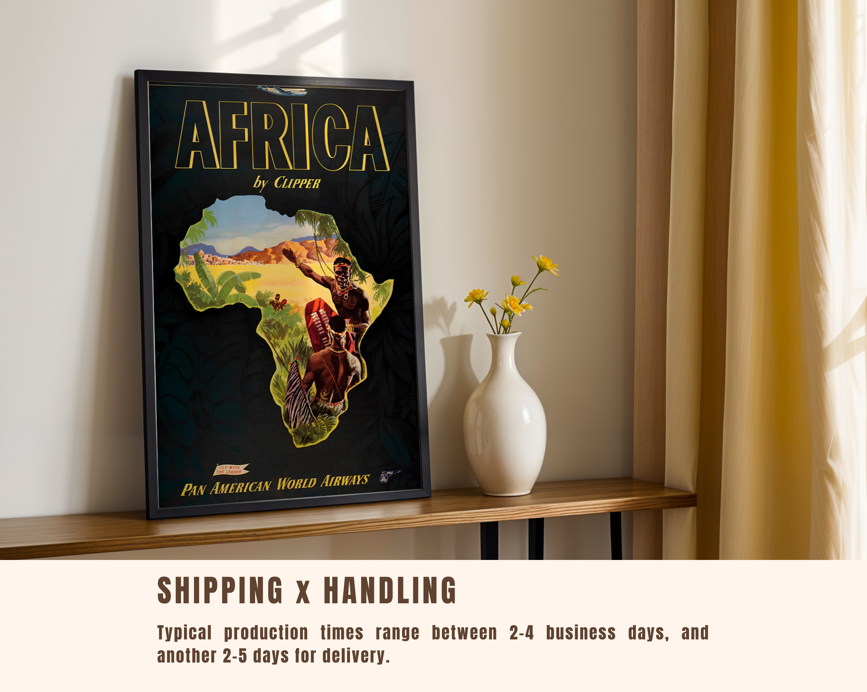 AFRICA TRAVEL POSTER – PAN AM CLIPPER VINTAGE AIRLINE WALL ART