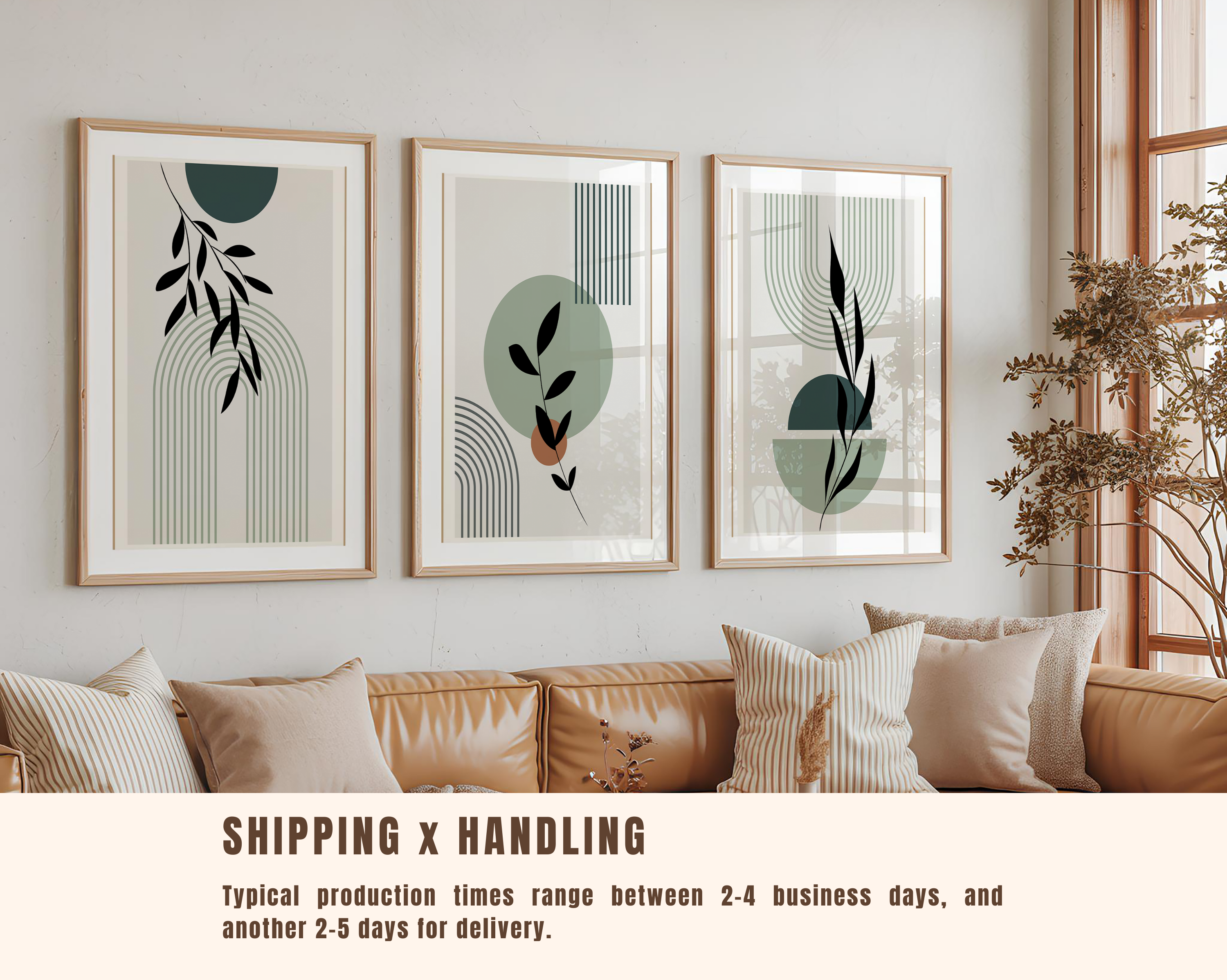 SAGE GREEN BOHO BOTANICAL WALL ART SET – MINIMALIST ARCH ABSTRACT
