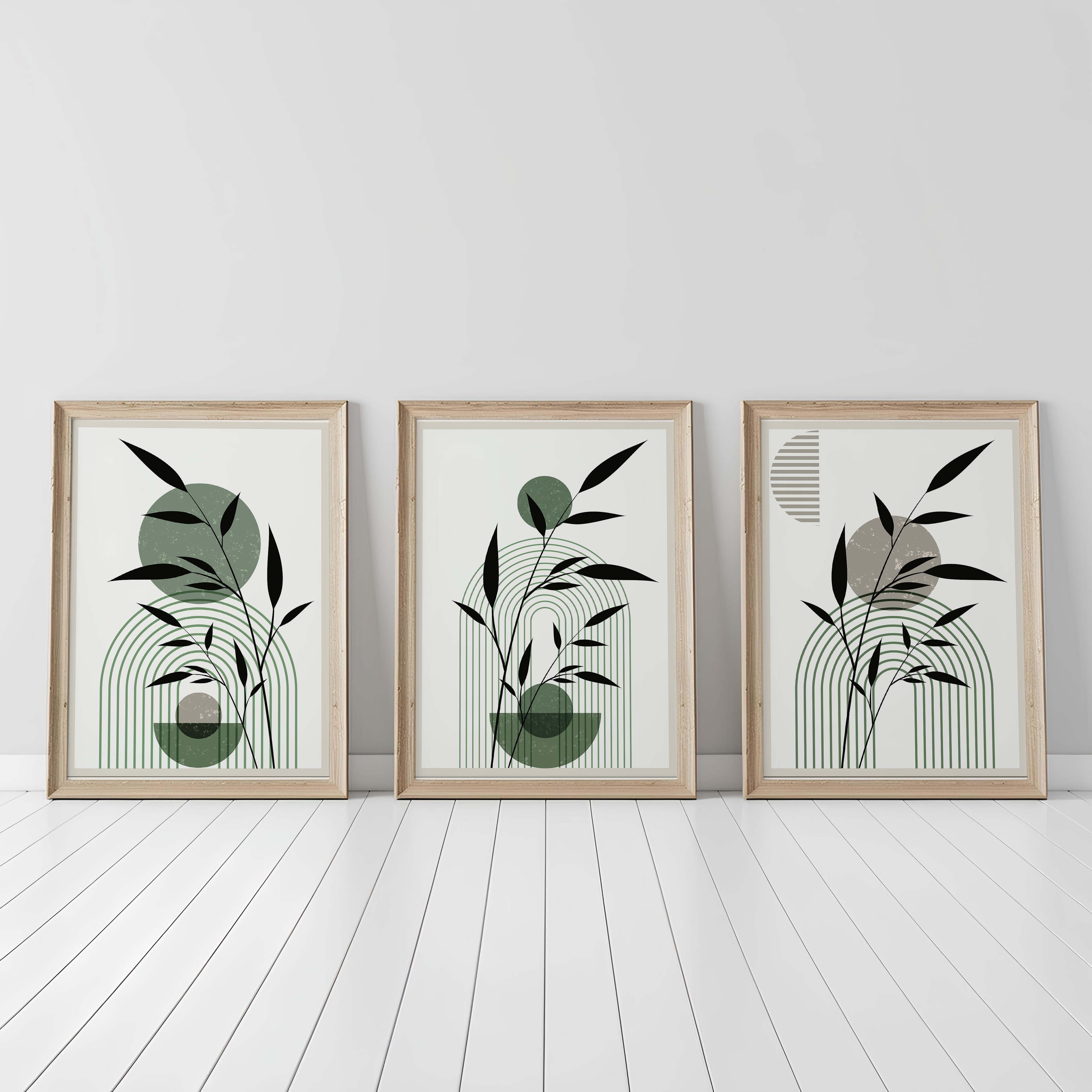 SAGE GREEN BOHO BOTANICAL WALL ART SET – MINIMALIST ARCH ABSTRACT