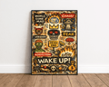 Wake Up – Basquiat Inspired World Gone Mad Neo-Expressionist Graffiti Wall Art