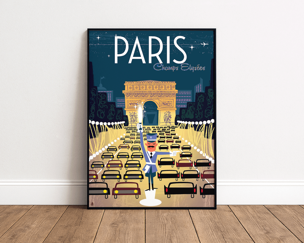 PARIS CHAMPS-ÉLYSÉES VINTAGE TRAVEL POSTER – ARC DE TRIOMPHE