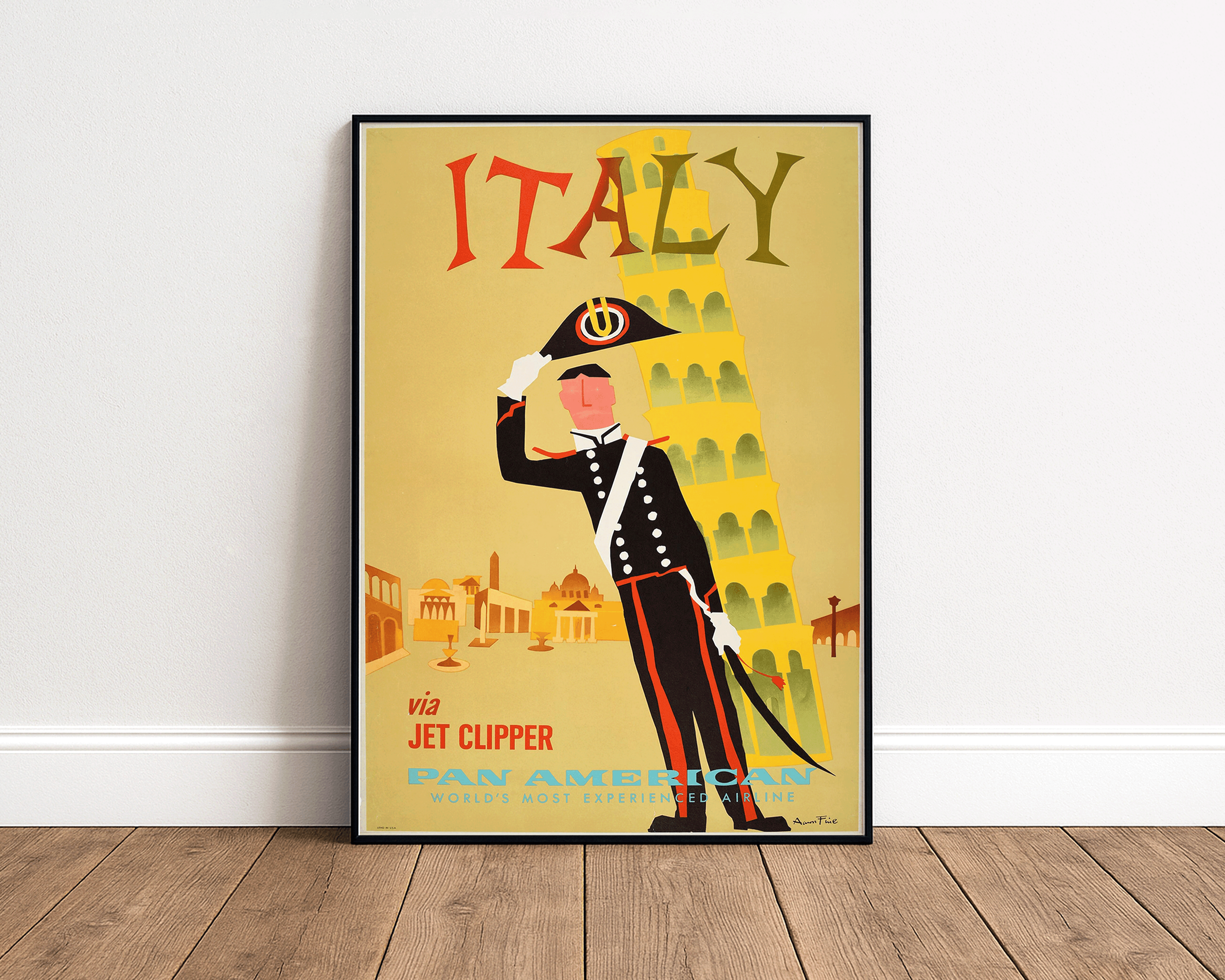 ITALY TRAVEL POSTER – PAN AM JET CLIPPER VINTAGE WALL ART