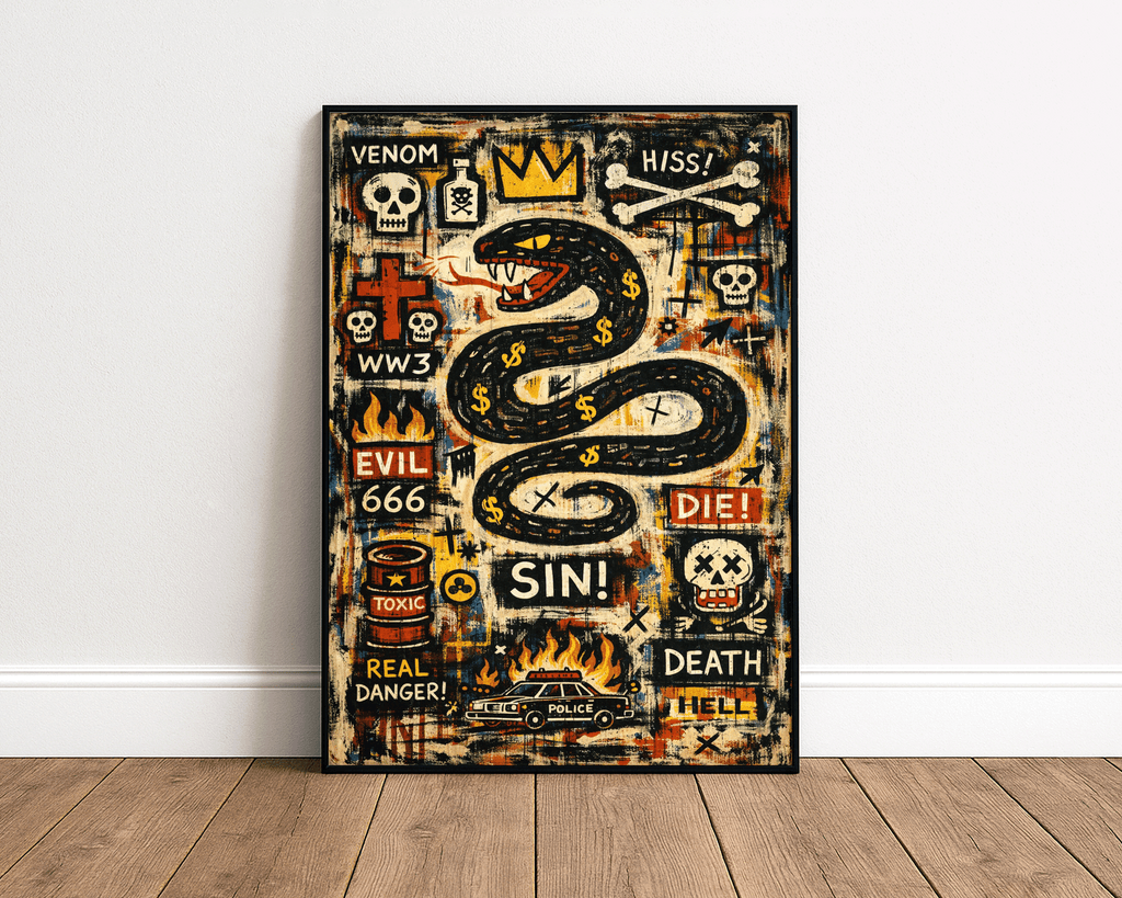 Venom & Sin – Basquiat Inspired Neo-Expressionist Snake Graffiti Wall Art