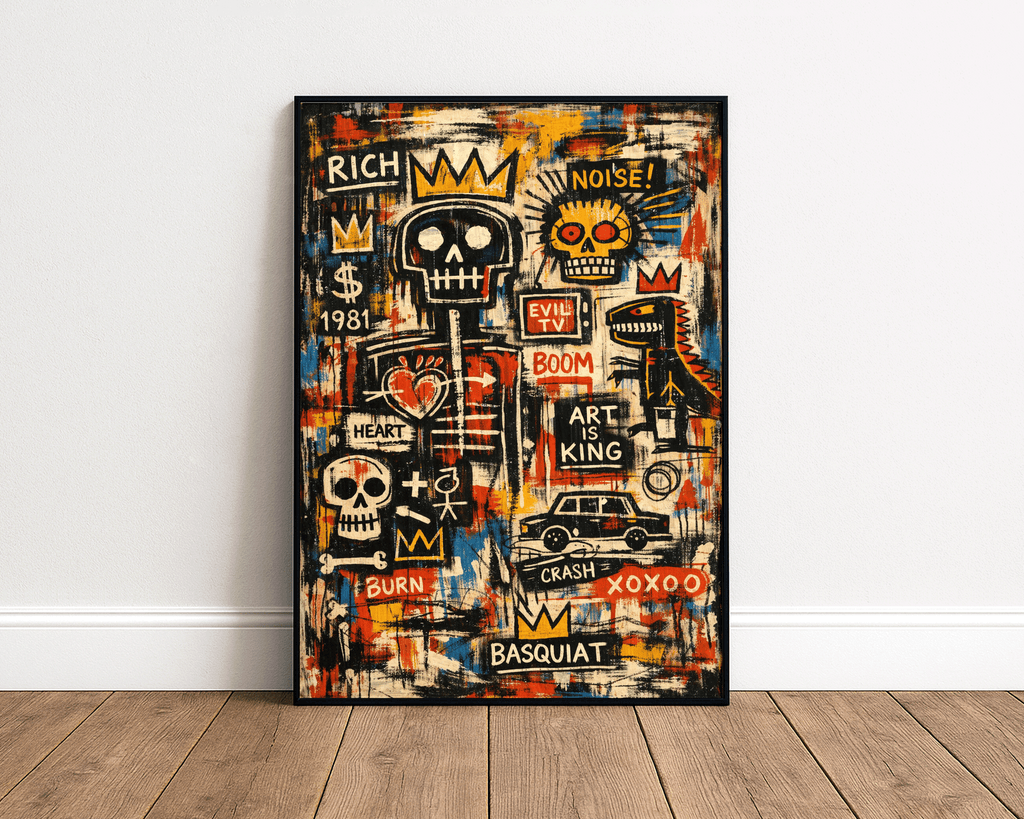 Basquiat Inspired Art Is King – Urban Skull Graffiti Wall Art