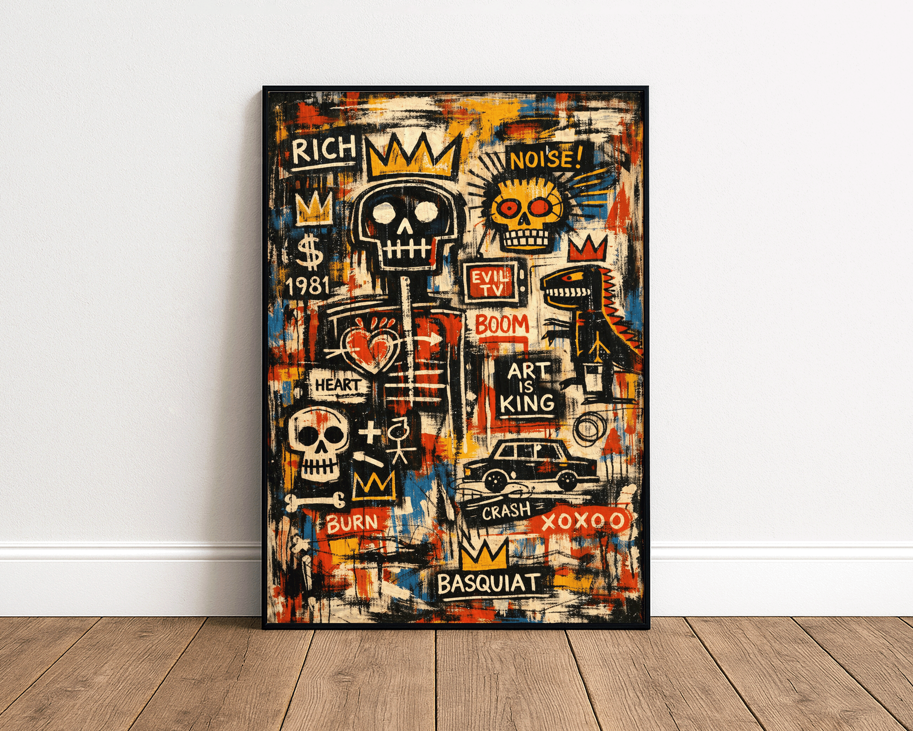 Basquiat Inspired Art Is King – Urban Skull Graffiti Wall Art