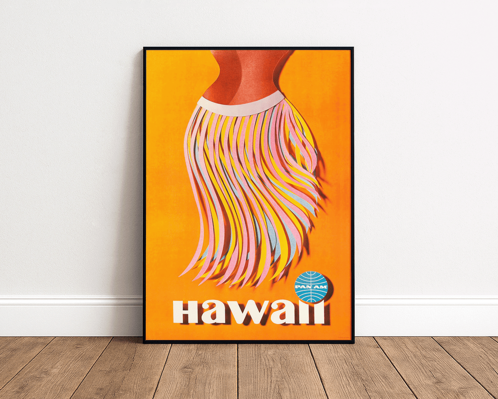 HAWAII VINTAGE PAN AM TRAVEL POSTER – HULA SKIRT MID-CENTURY
