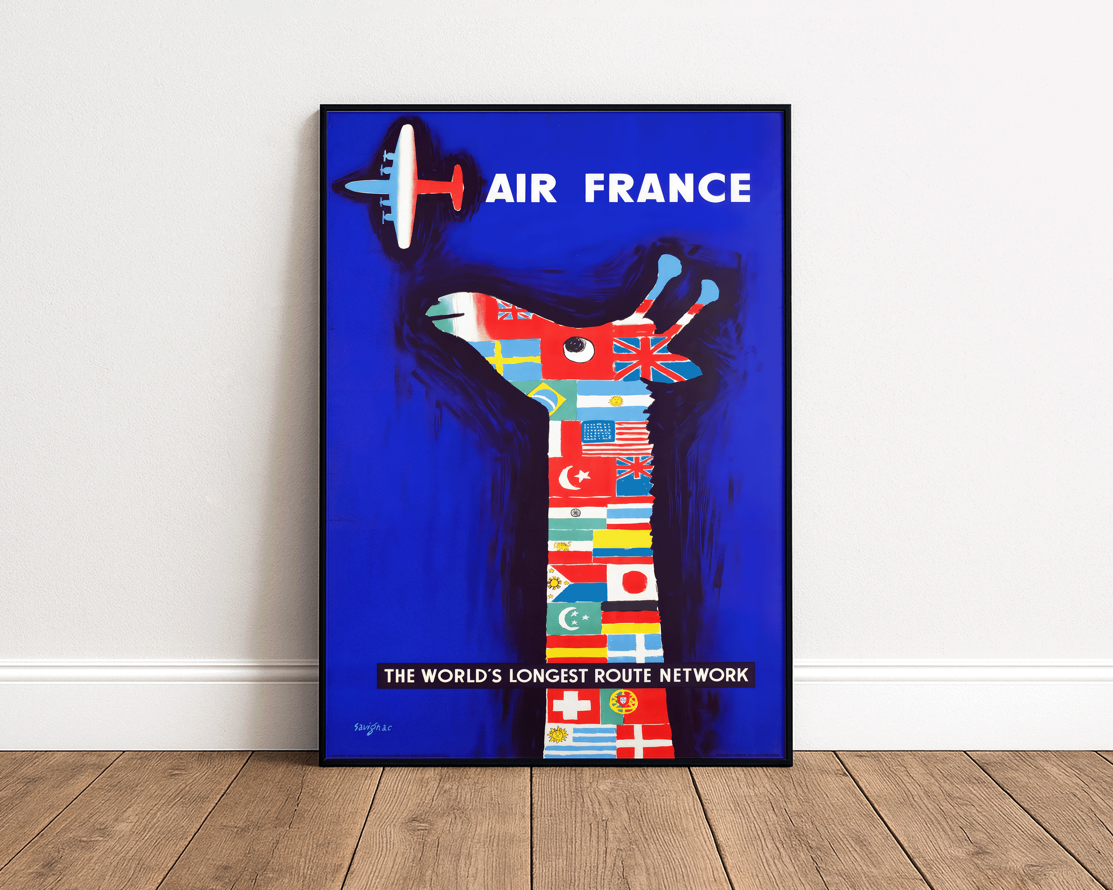 AIR FRANCE VINTAGE TRAVEL POSTER – WORLD ROUTE NETWORK
