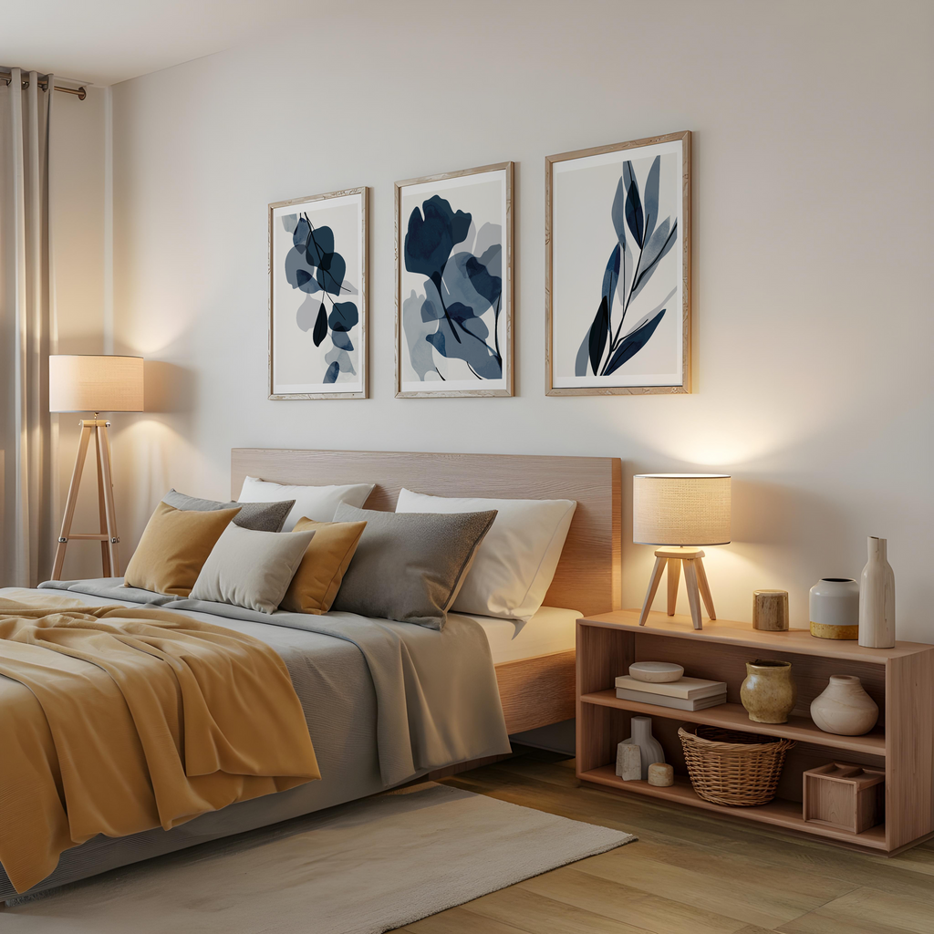 BLUE BOTANICAL ABSTRACT WALL ART SET – MODERN MINIMALIST FLORAL PRINTS