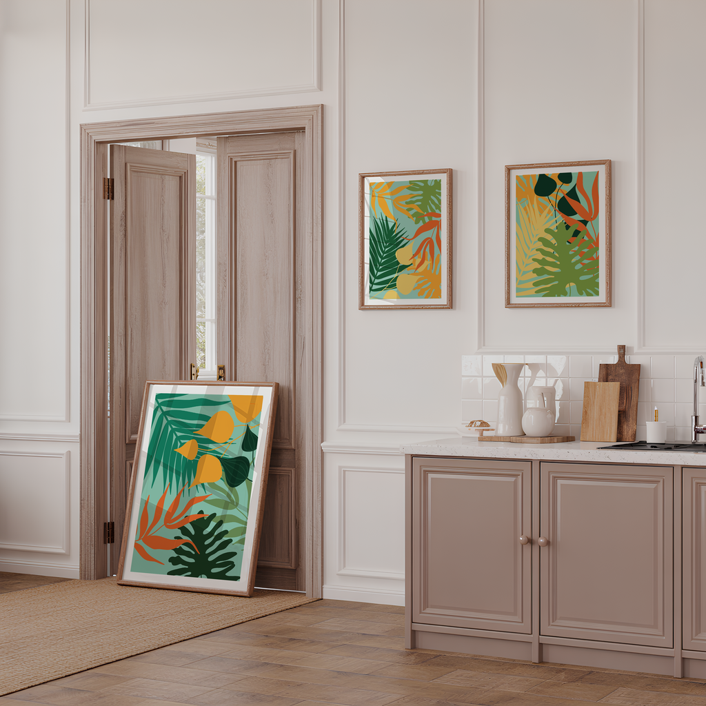 TROPICAL BOTANICAL WALL ART SET – MODERN FLORAL LEAF PRINTS