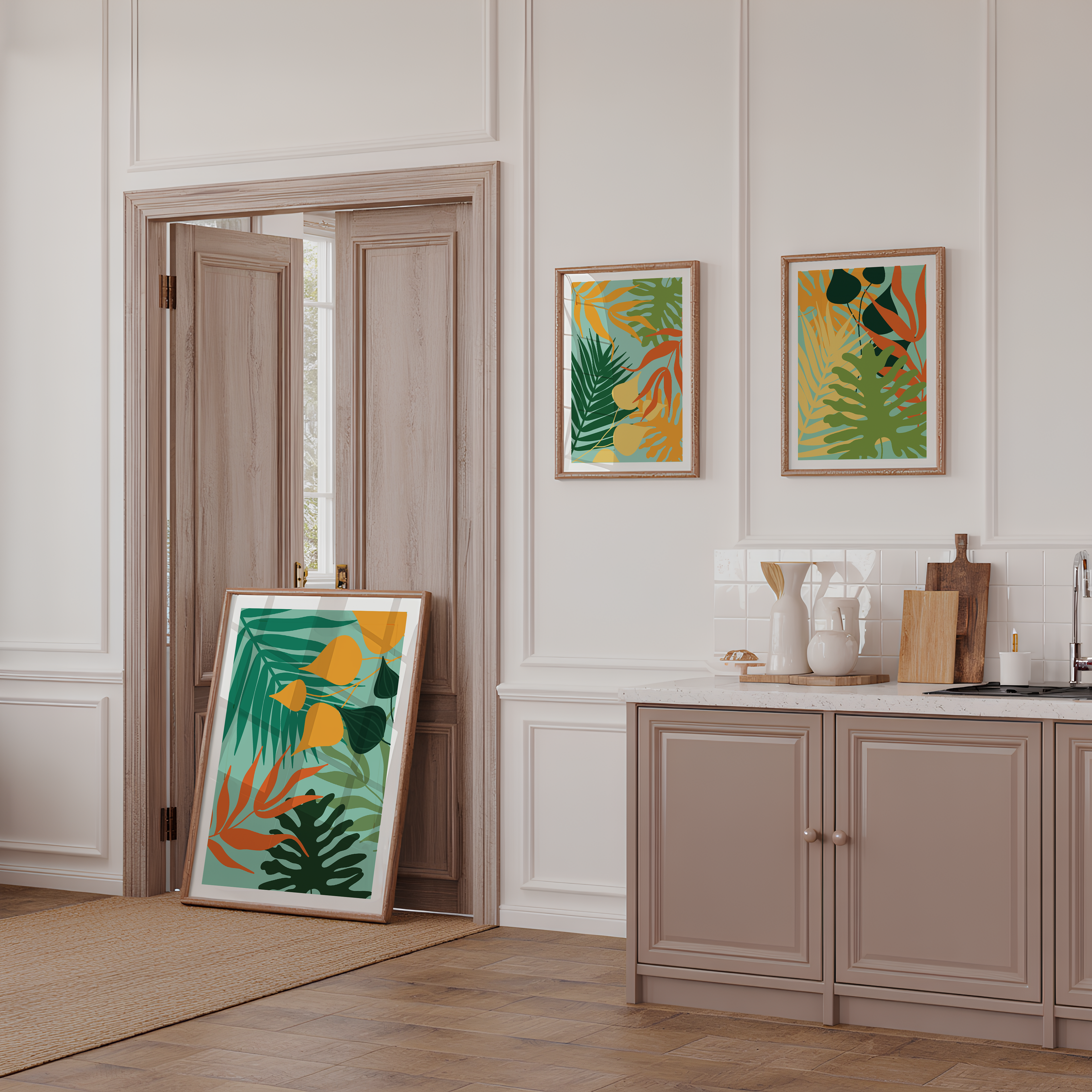 TROPICAL BOTANICAL WALL ART SET – MODERN FLORAL LEAF PRINTS