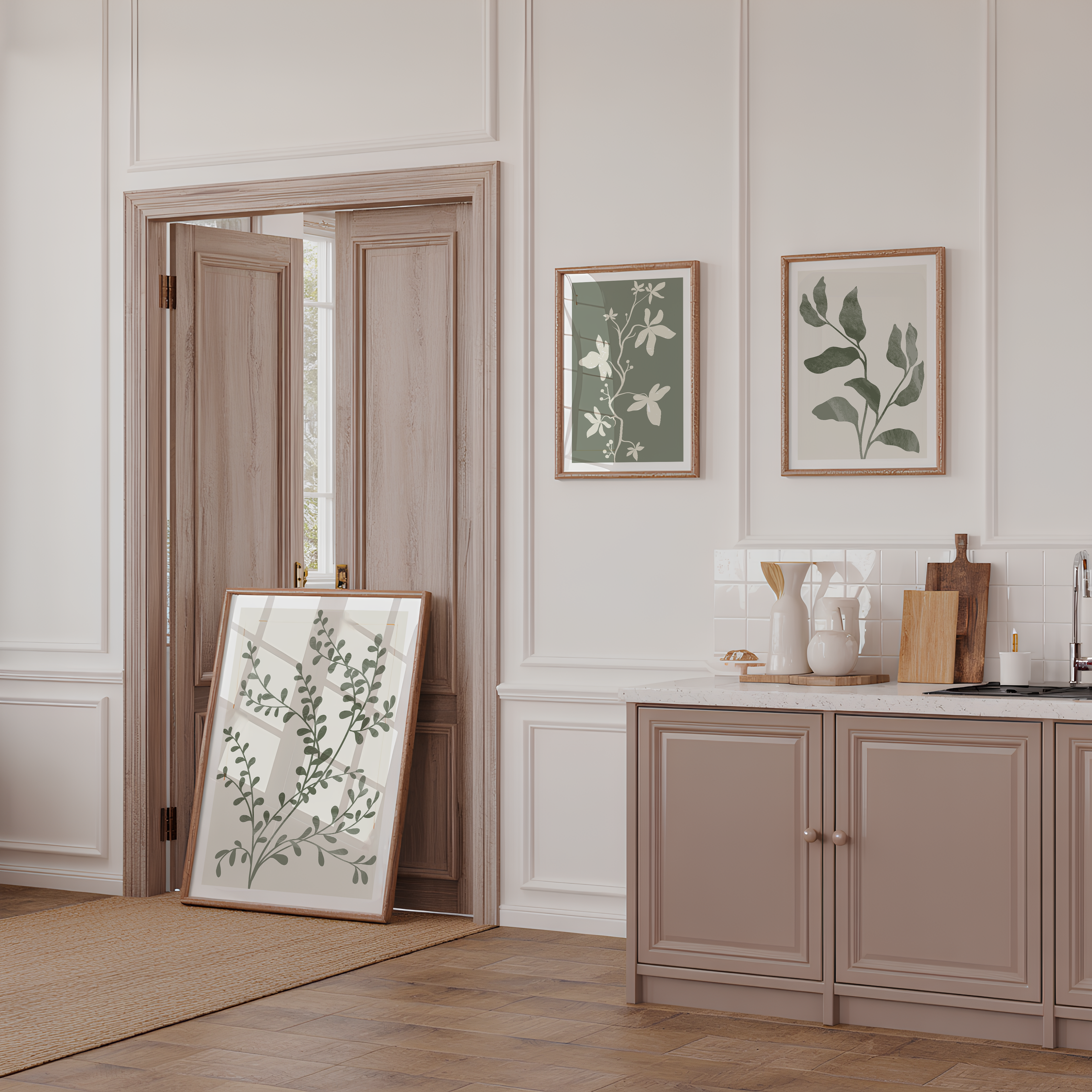 SAGE GREEN BOTANICAL WALL ART SET – MINIMALIST BOHO LEAF & FLORAL PRINTS