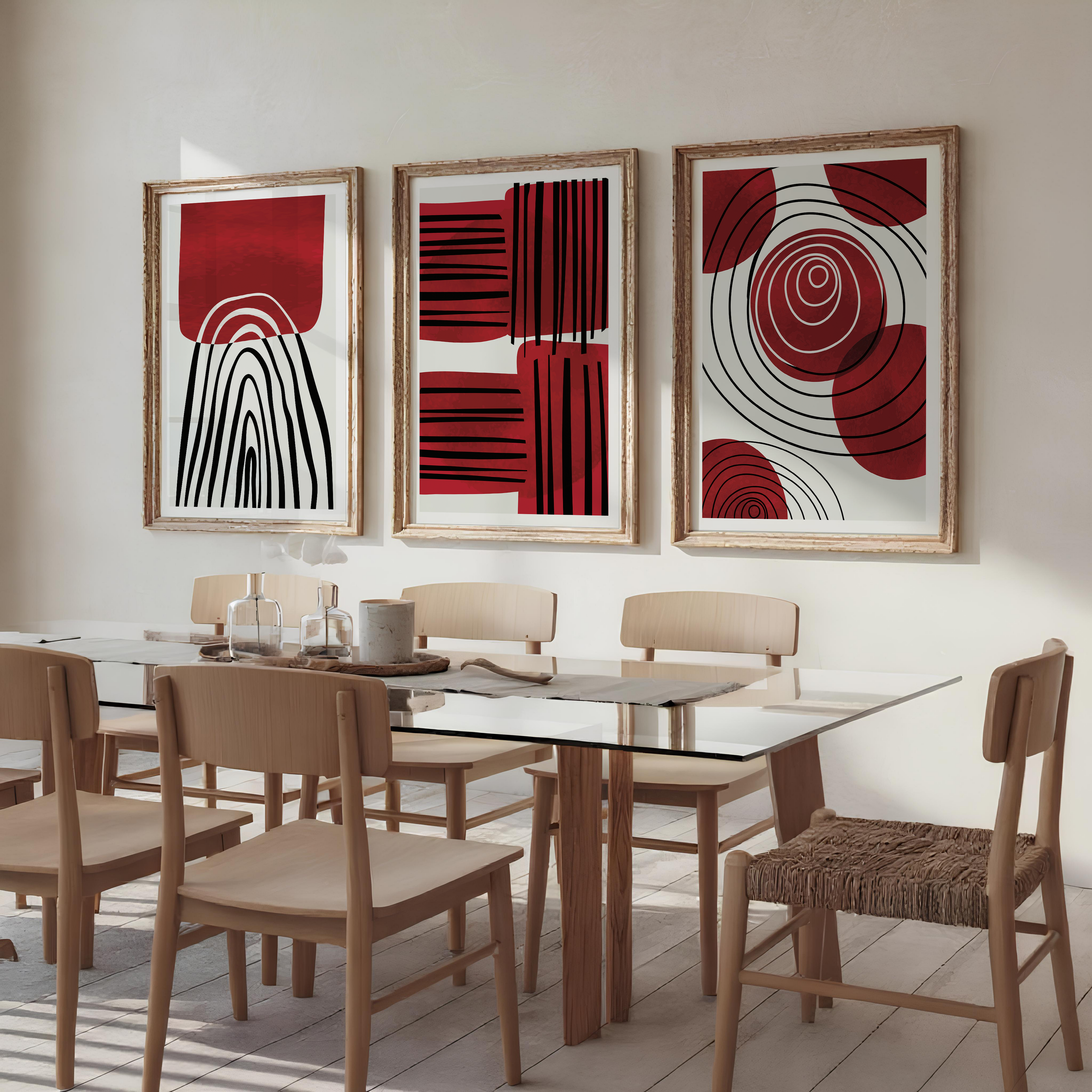 RED & BLACK ABSTRACT WALL ART SET – MODERN GEOMETRIC MINIMALIST
